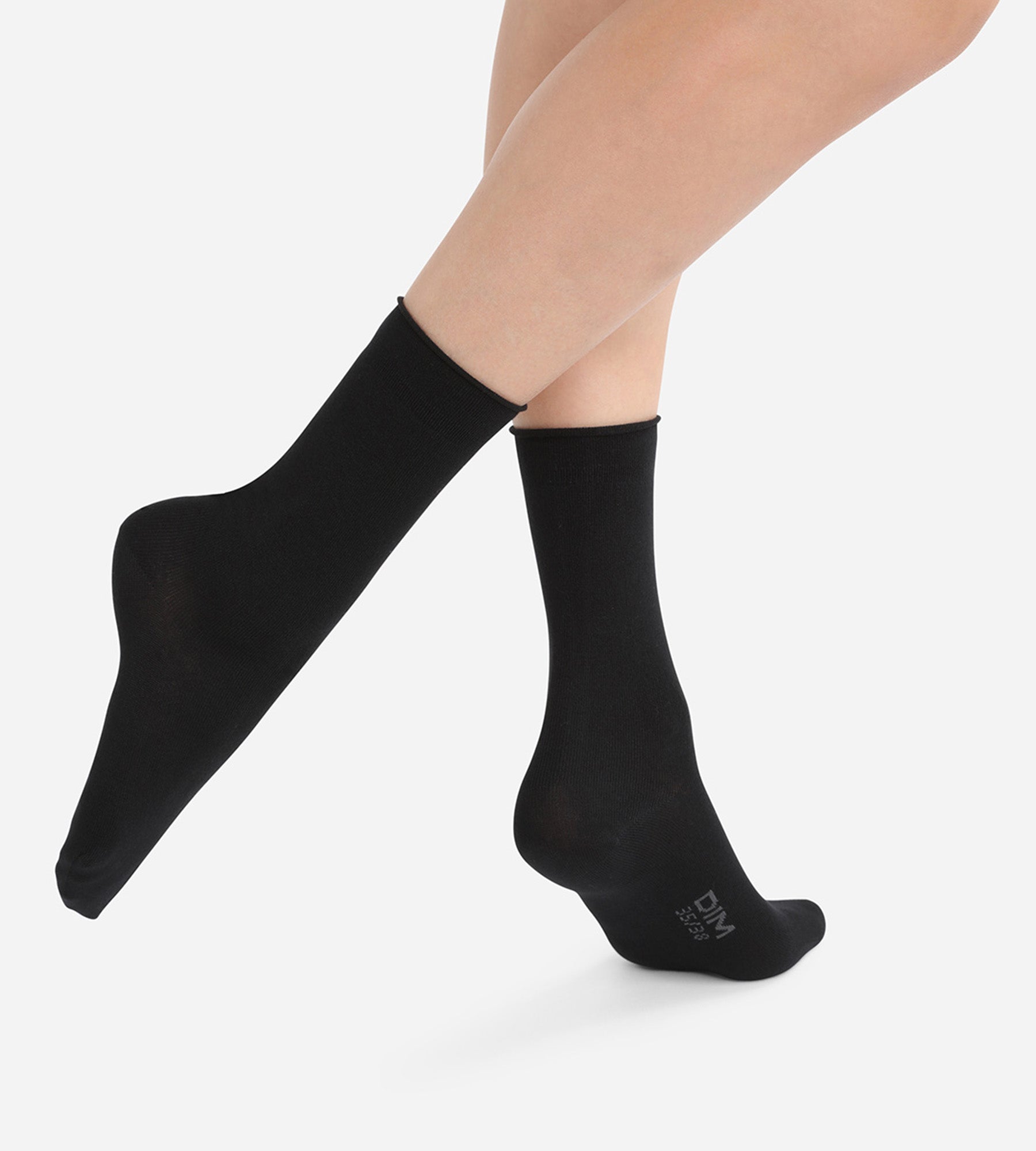 DIM 2er-Pack schwarze Damensocken aus Modal-Baumwolle mit Rollbündchen - DIM Modal