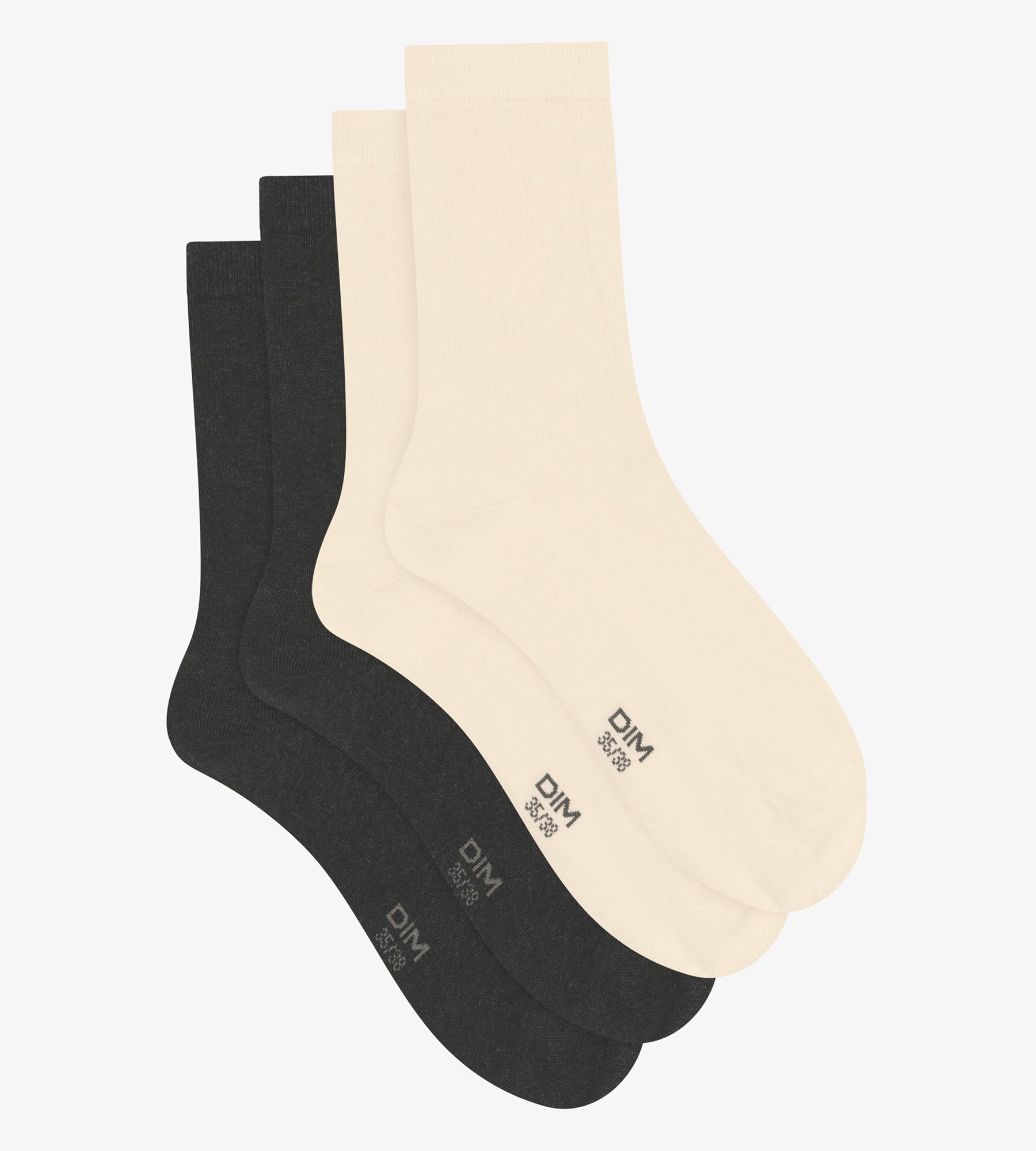 DIM 2er-Pack Damensocken aus Baumwolle in Elfenbein Dim