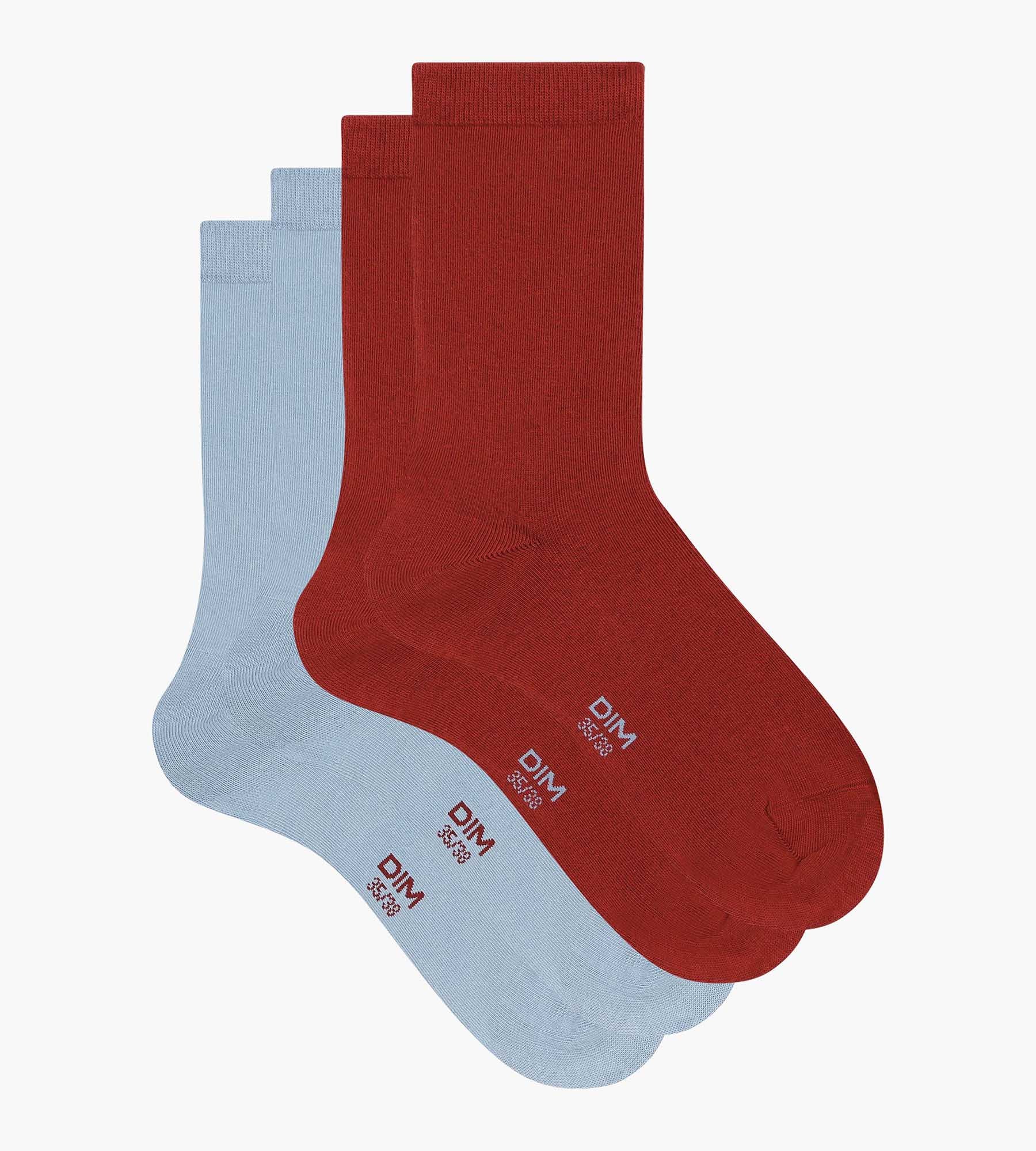 DIM 2er-Pack Damen-Socken Rot Blau Baumwolle