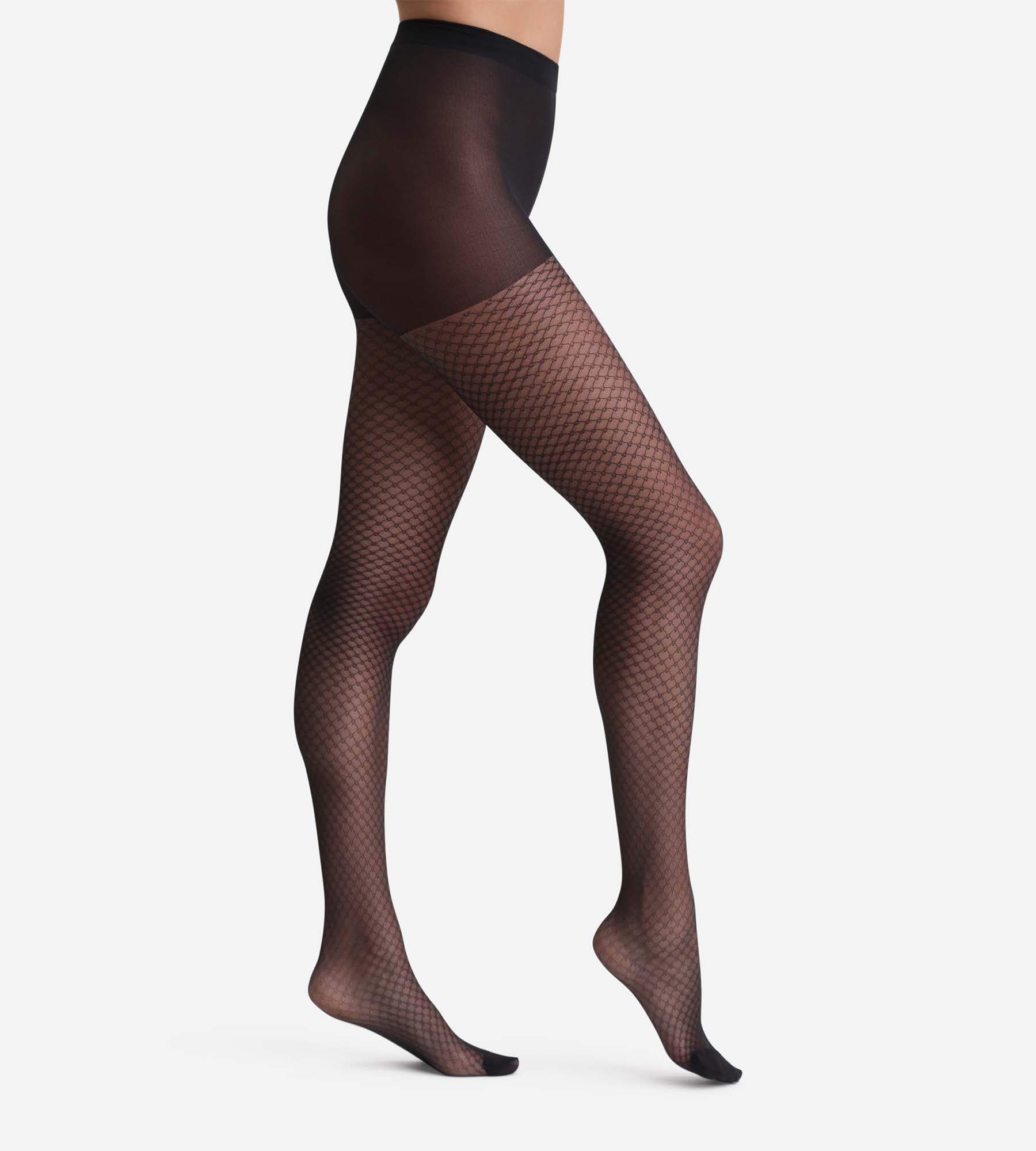 DIM Schwarze gemusterte Strumpfhose mit Schmuckdetail 23D - Madame So Chic