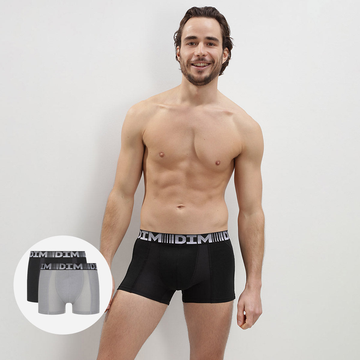 DIM 2er-Pack Anti-Transpirant-Boxershorts schwarz/hellgrau - 3D Flex Air