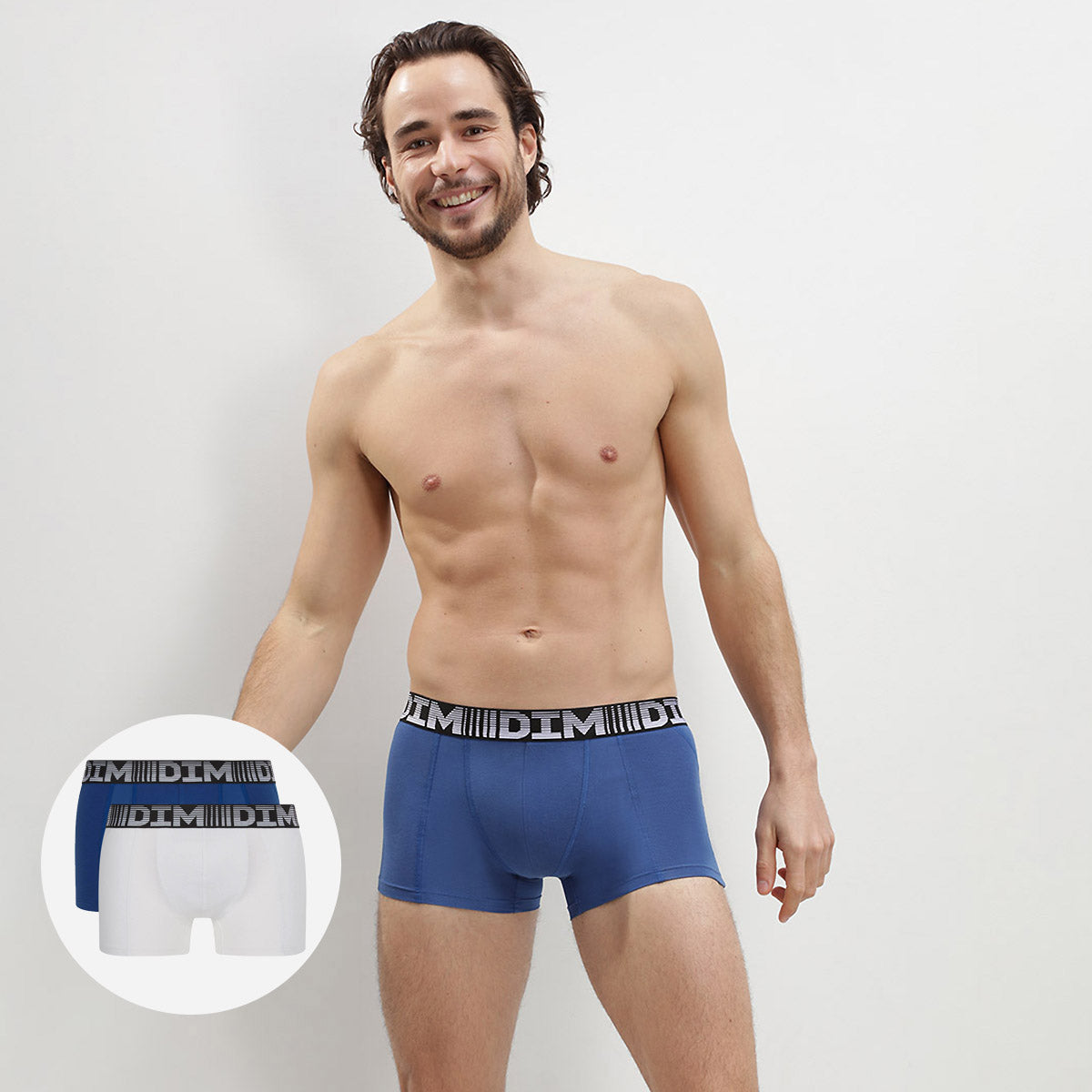 DIM 2er-Pack Anti-Transpirant-Boxershorts stahlblau/weiß - 3D Flex Air