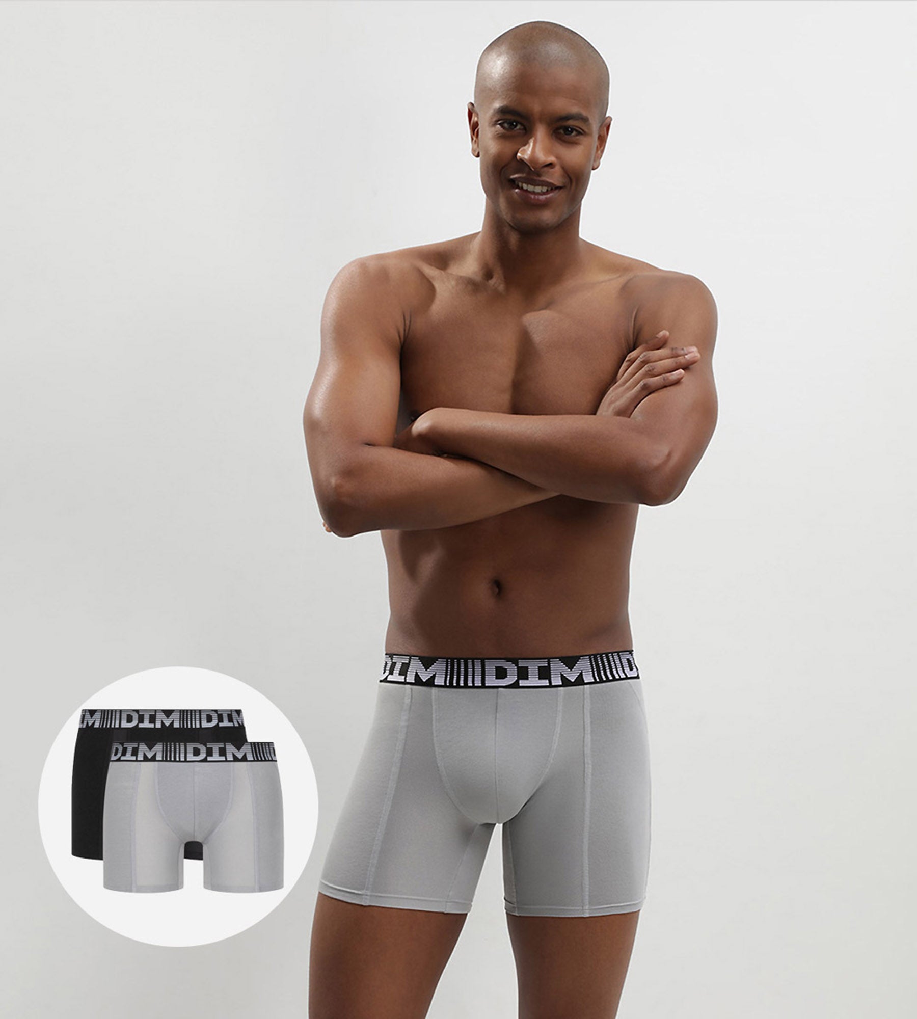 DIM 2er-Pack längere Anti-Transpirant-Boxershorts schwarz/hellgrau - 3D Flex Air