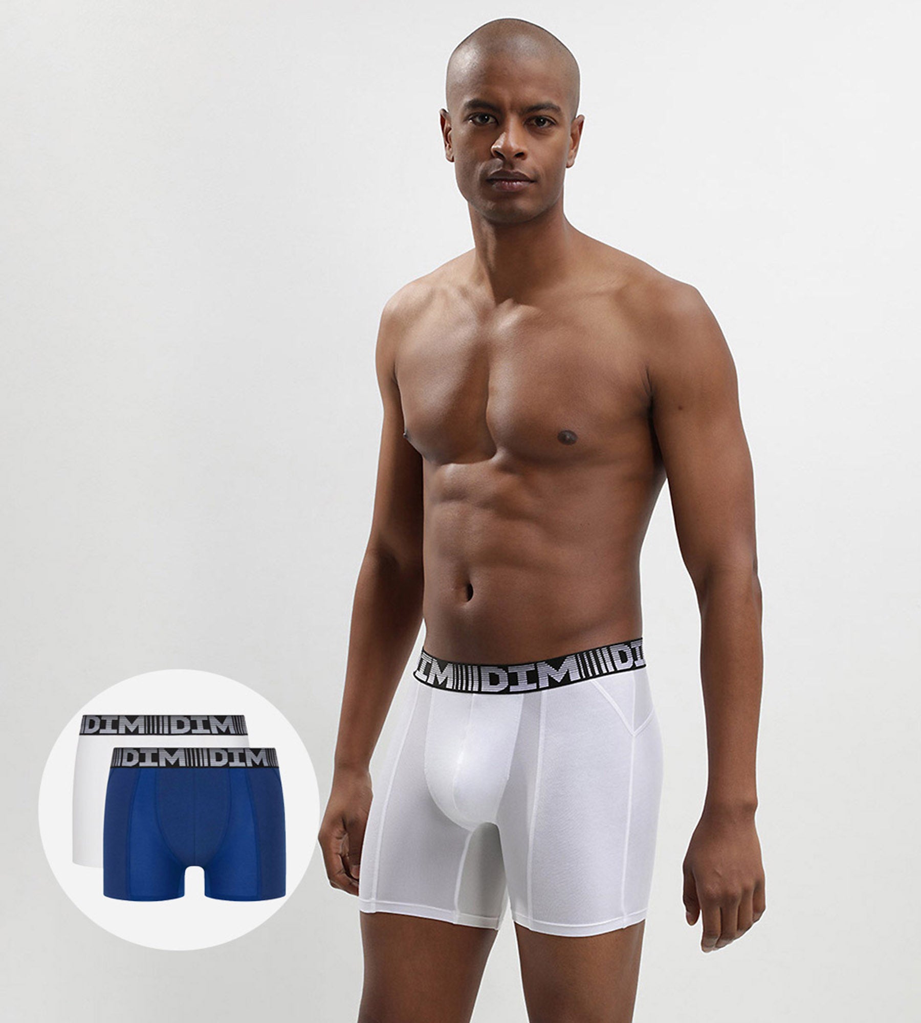 DIM 2er-Pack längere Anti-Transpirant-Boxershorts stahlblau/weiß - 3D Flex Air