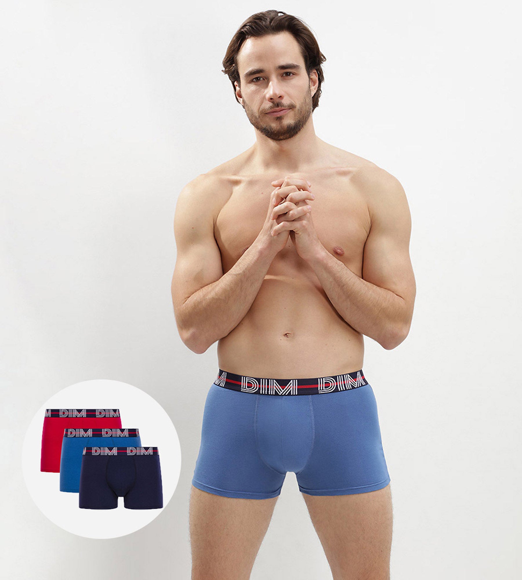 DIM 3er-Pack Boxer aus Stretch-Baumwolle rot/kobaltblau/nachtblau – DIM Powerful