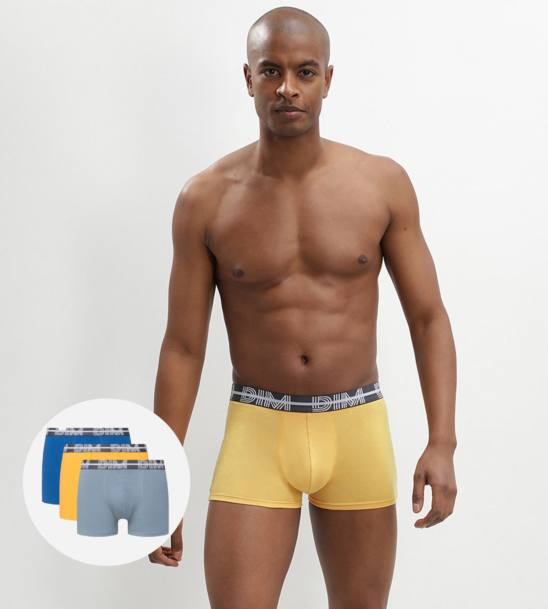 DIM 3er-Pack Boxer aus Stretch-Baumwolle grau/stahlblau/gelb - DIM Powerful