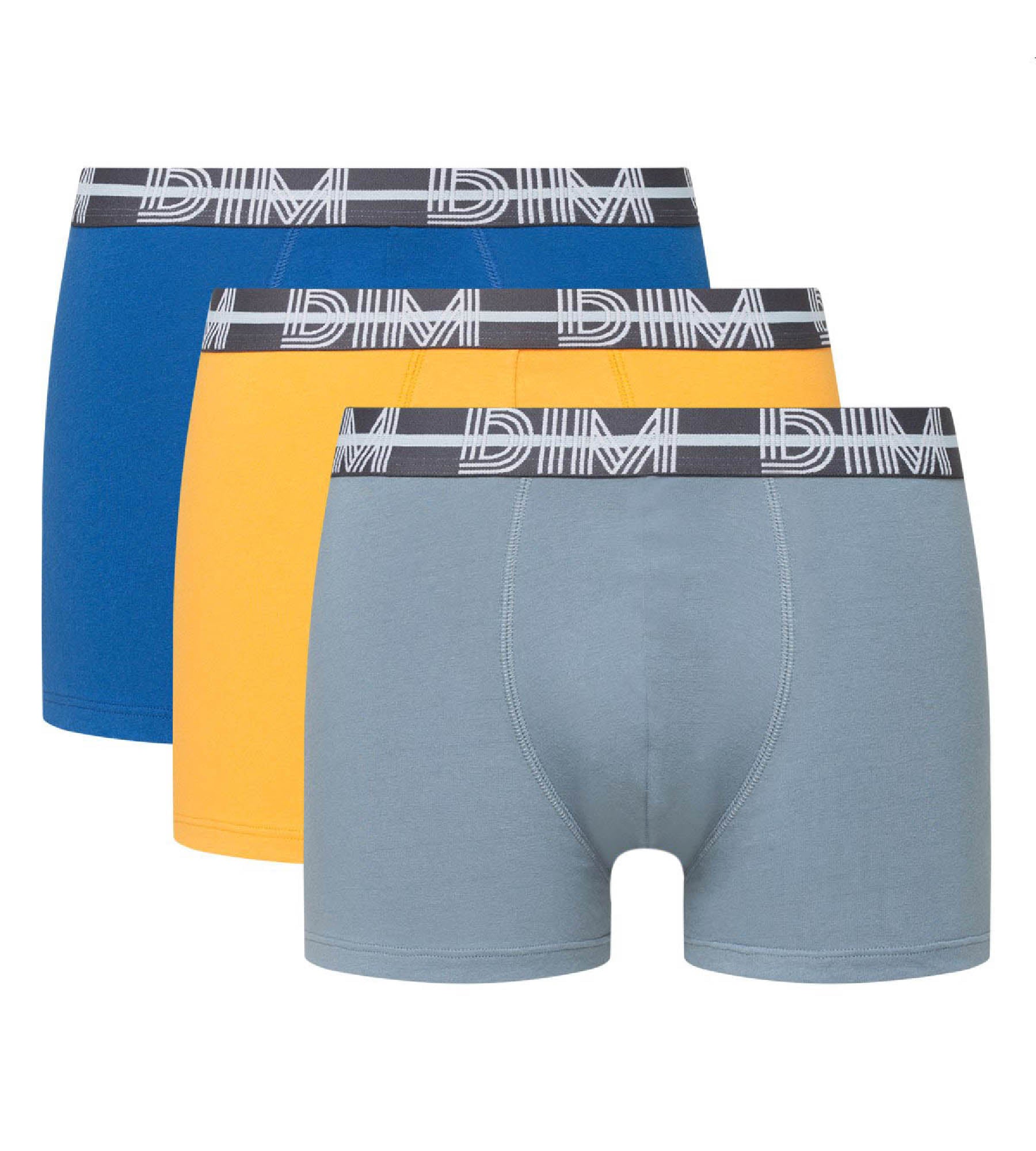 DIM 3er-Pack Boxer aus Stretch-Baumwolle grau/stahlblau/gelb - DIM Powerful