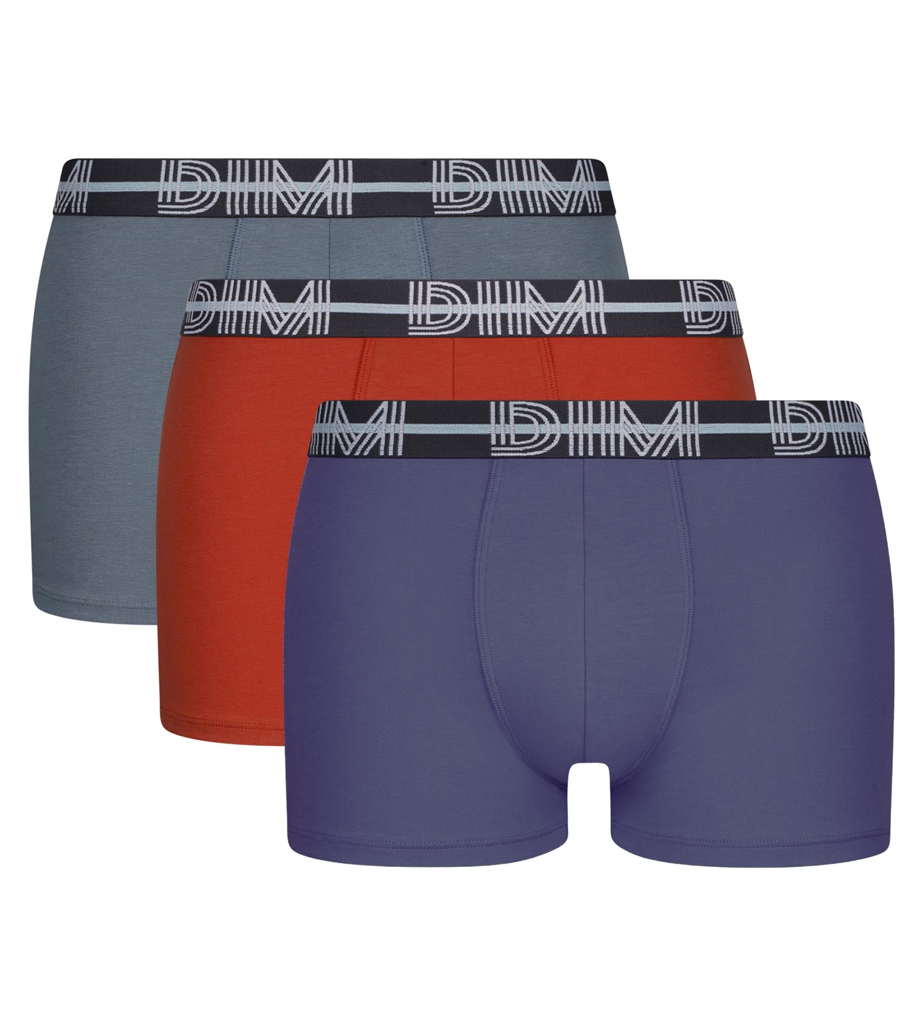 DIM 3er-Pack Herren-Boxershorts aus Mikrofaser mit 3D-Bund in Blau/Rot/Grau – Dim Powerful