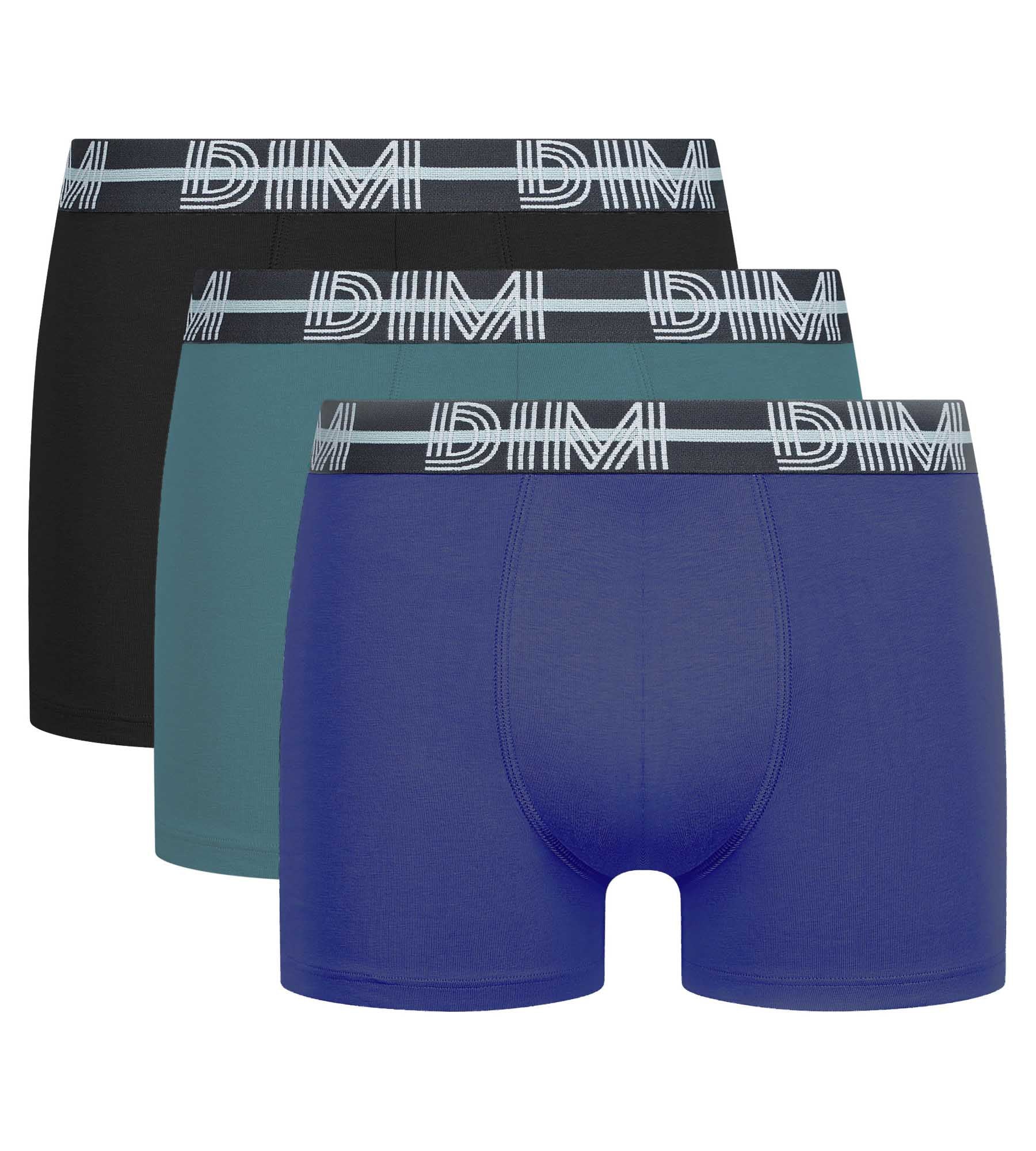 DIM 3er-Pack Herren-Boxershorts aus Mikrofaser mit 3D-Bund in Schwarz/Blau/Grün – Dim Powerful