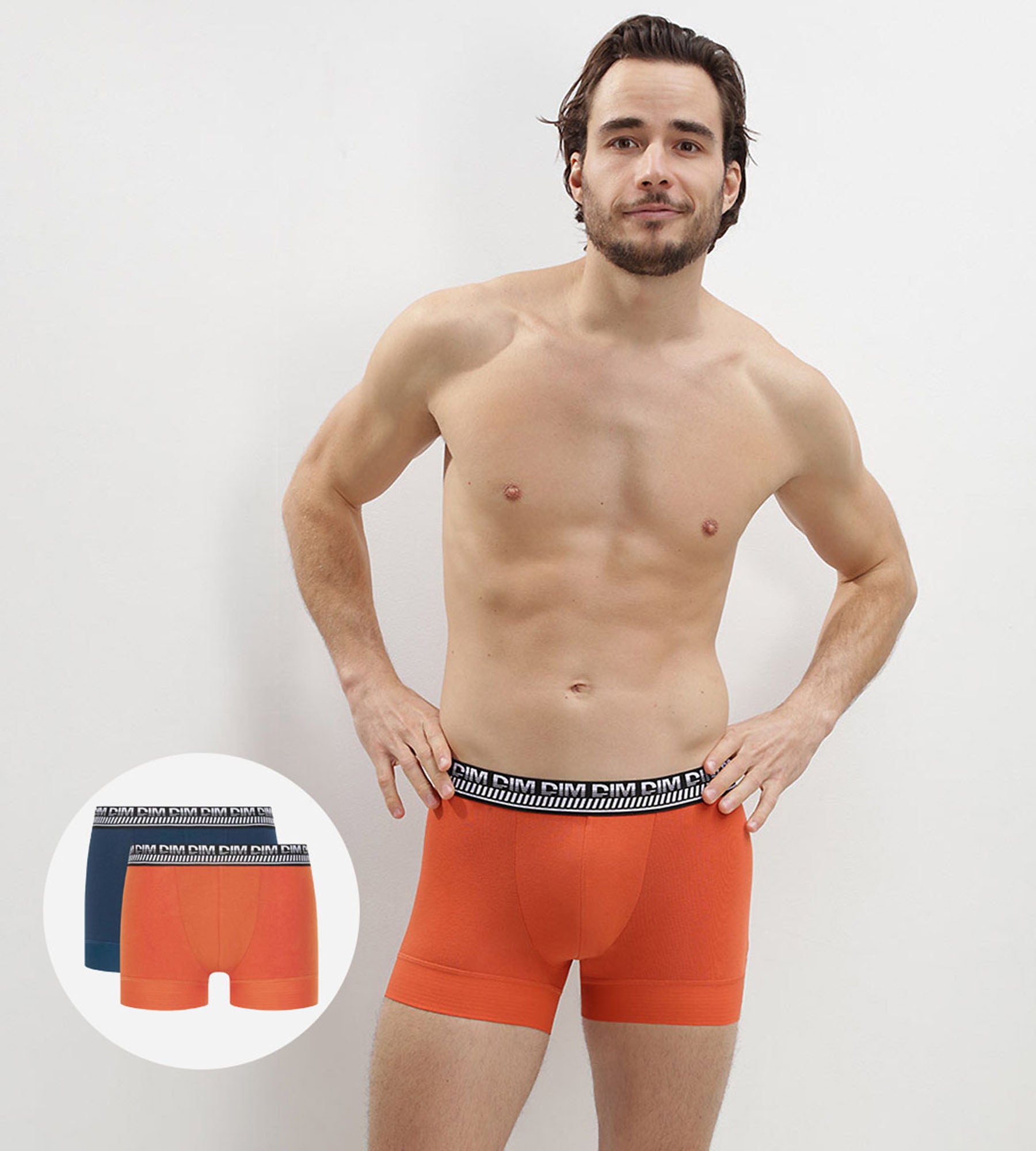 DIM 2er-Pack orange/blaue Boxershorts mit PowerGrip Beinabschluss - Stay & Fit
