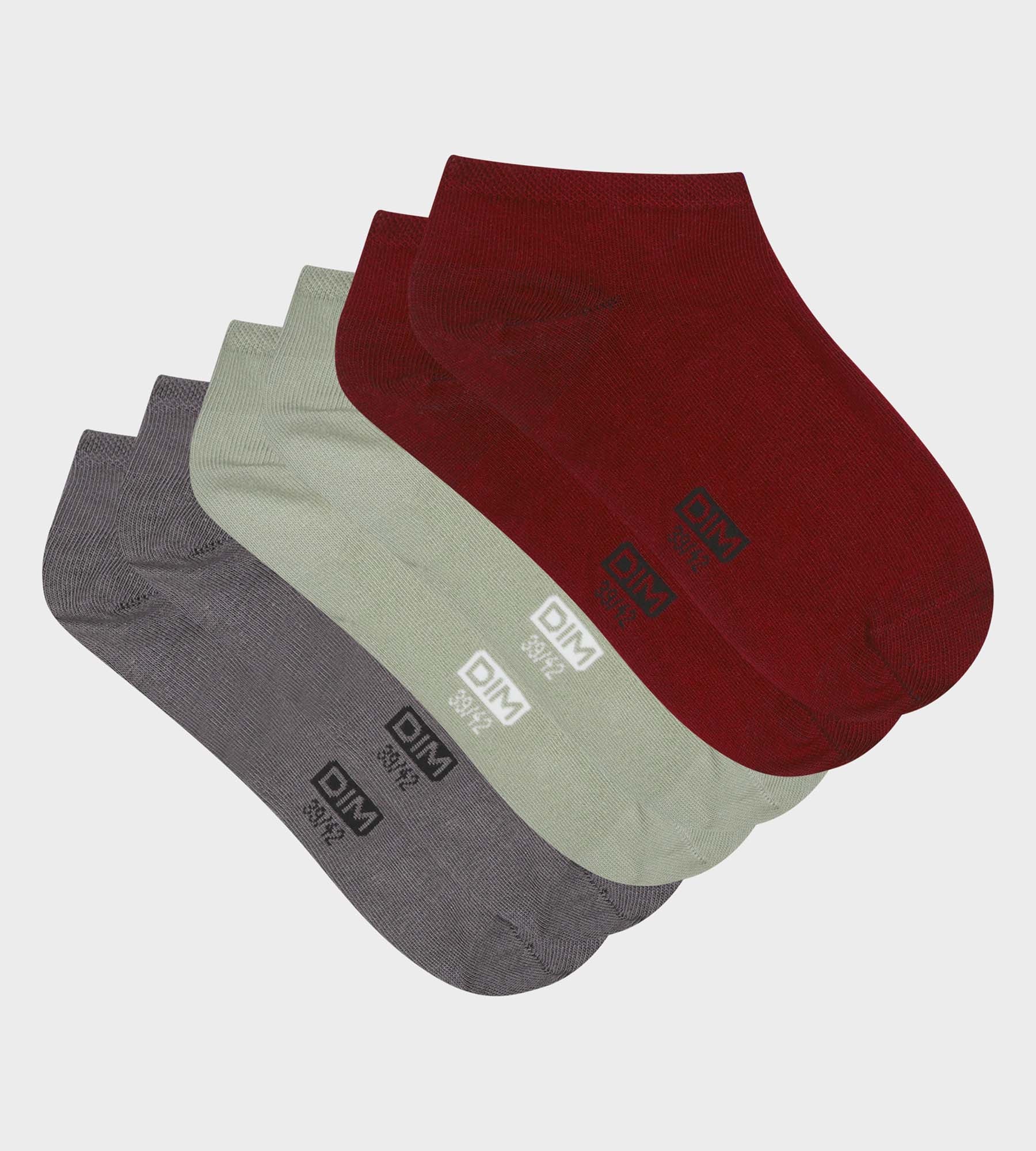 DIM 3er-Pack graue/grüne/rote Herren-Sneakersocken aus Baumwolle