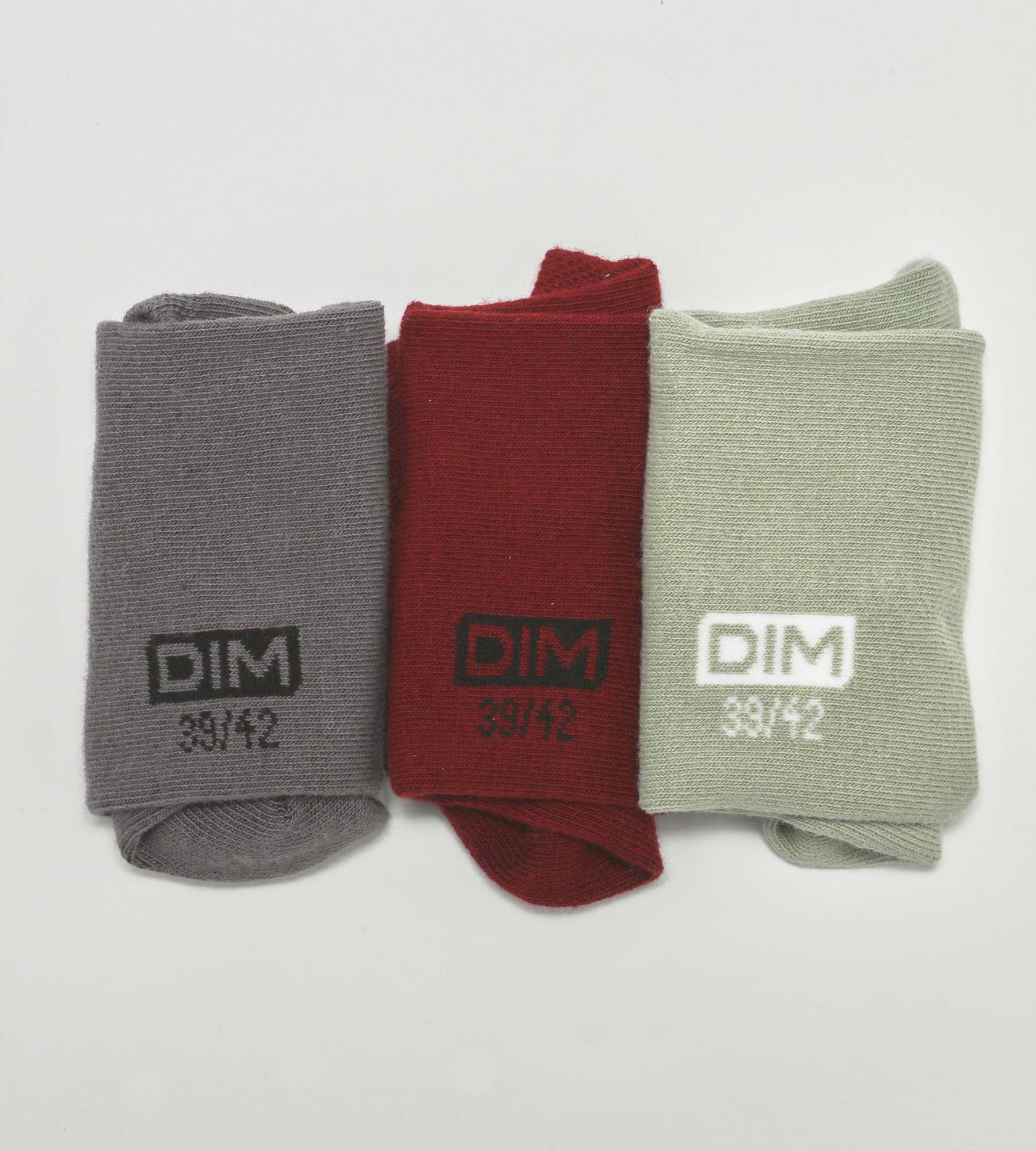 DIM 3er-Pack graue/grüne/rote Herren-Sneakersocken aus Baumwolle