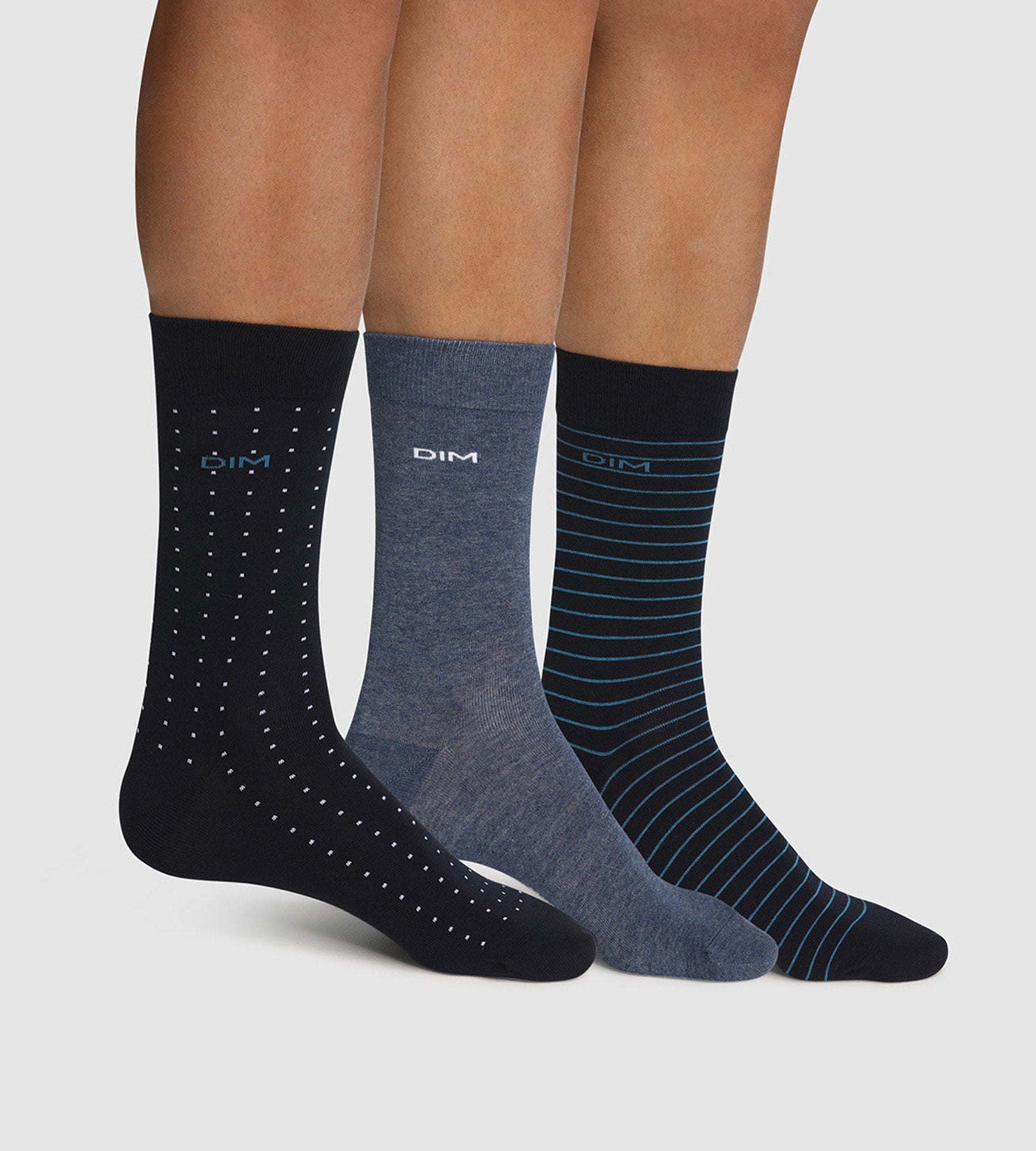 DIM 3er-Pack Herrensocken aus Baumwolle marineblau/jeansblau - Cotton Style