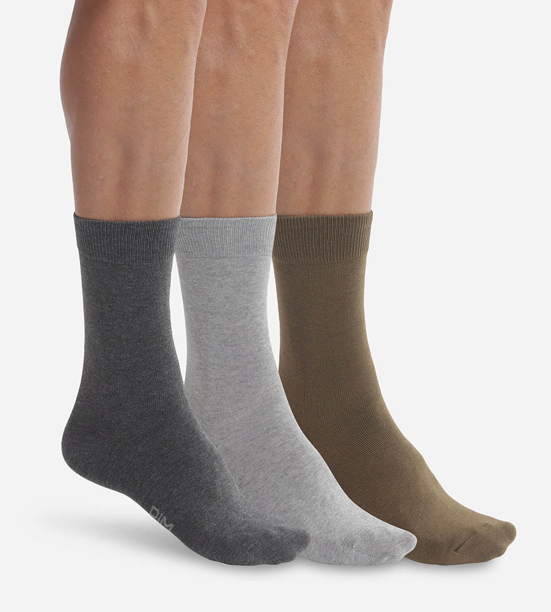 DIM 3er-Pack Herrensocken aus Baumwolle hellgrau/grau/khaki - Basic Cotton