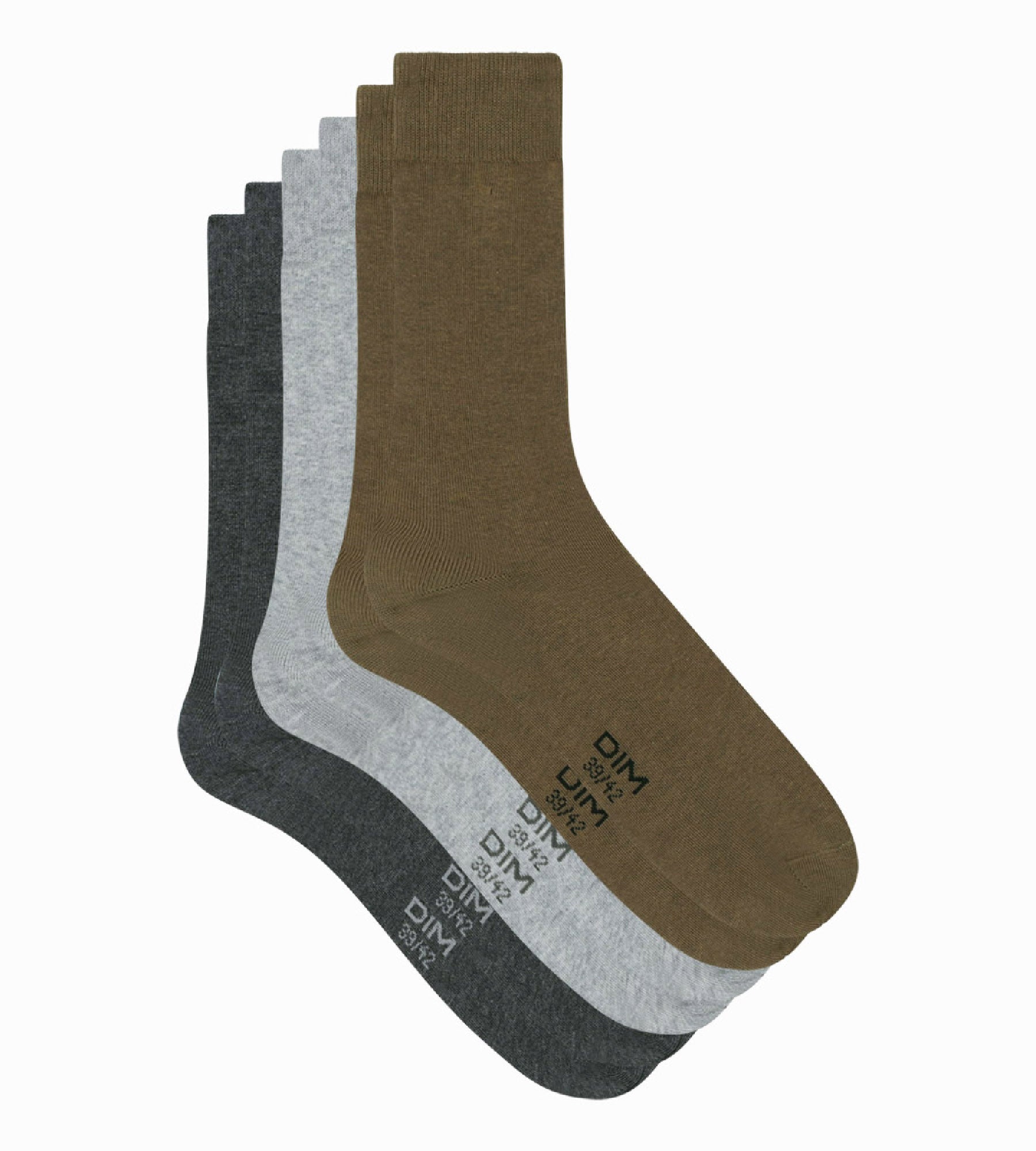 DIM 3er-Pack Herrensocken aus Baumwolle hellgrau/grau/khaki - Basic Cotton