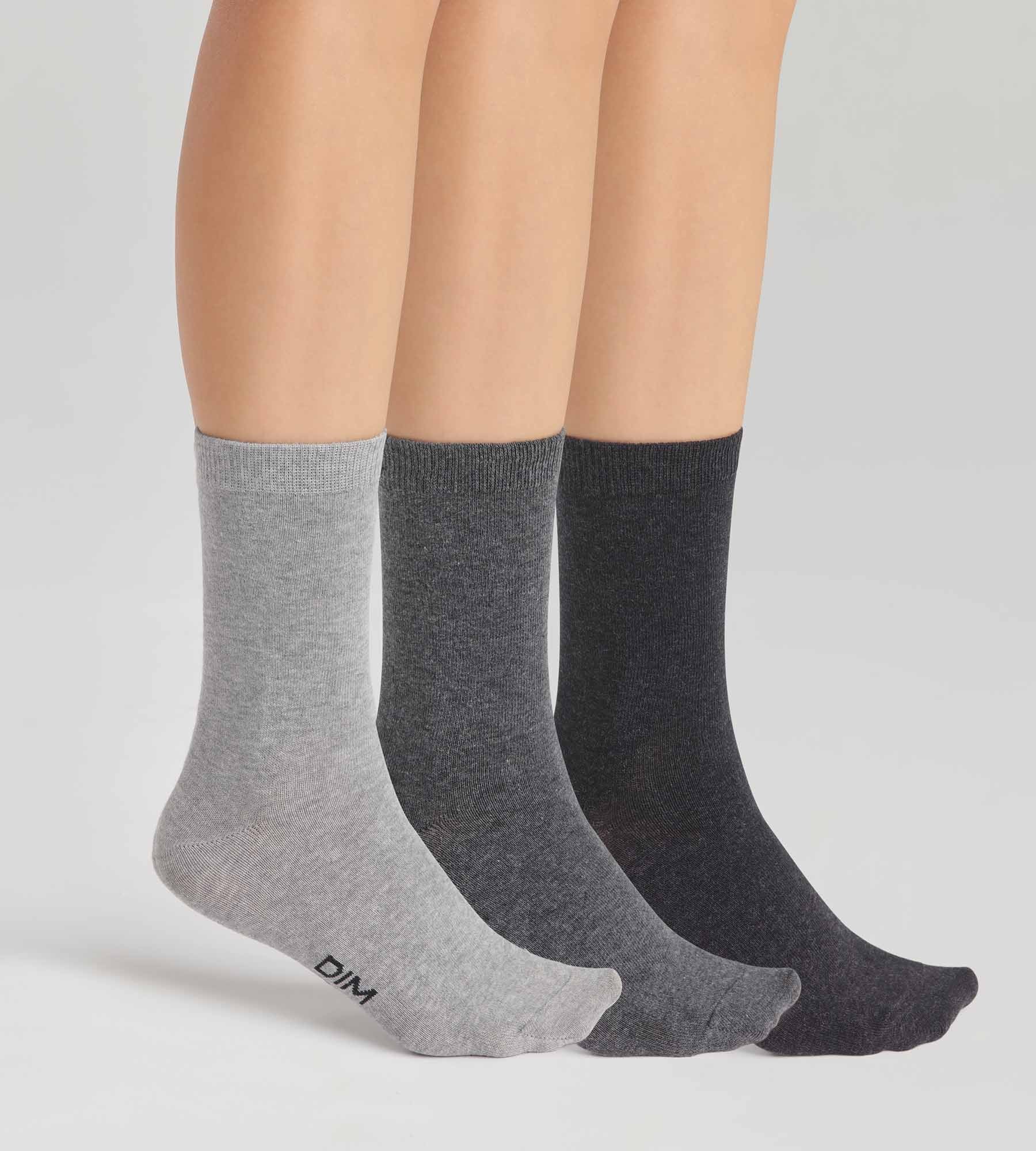 DIM 3er-Pack Damensocken aus Baumwolle hell/mittel/dunkelgrau - Basic Cotton