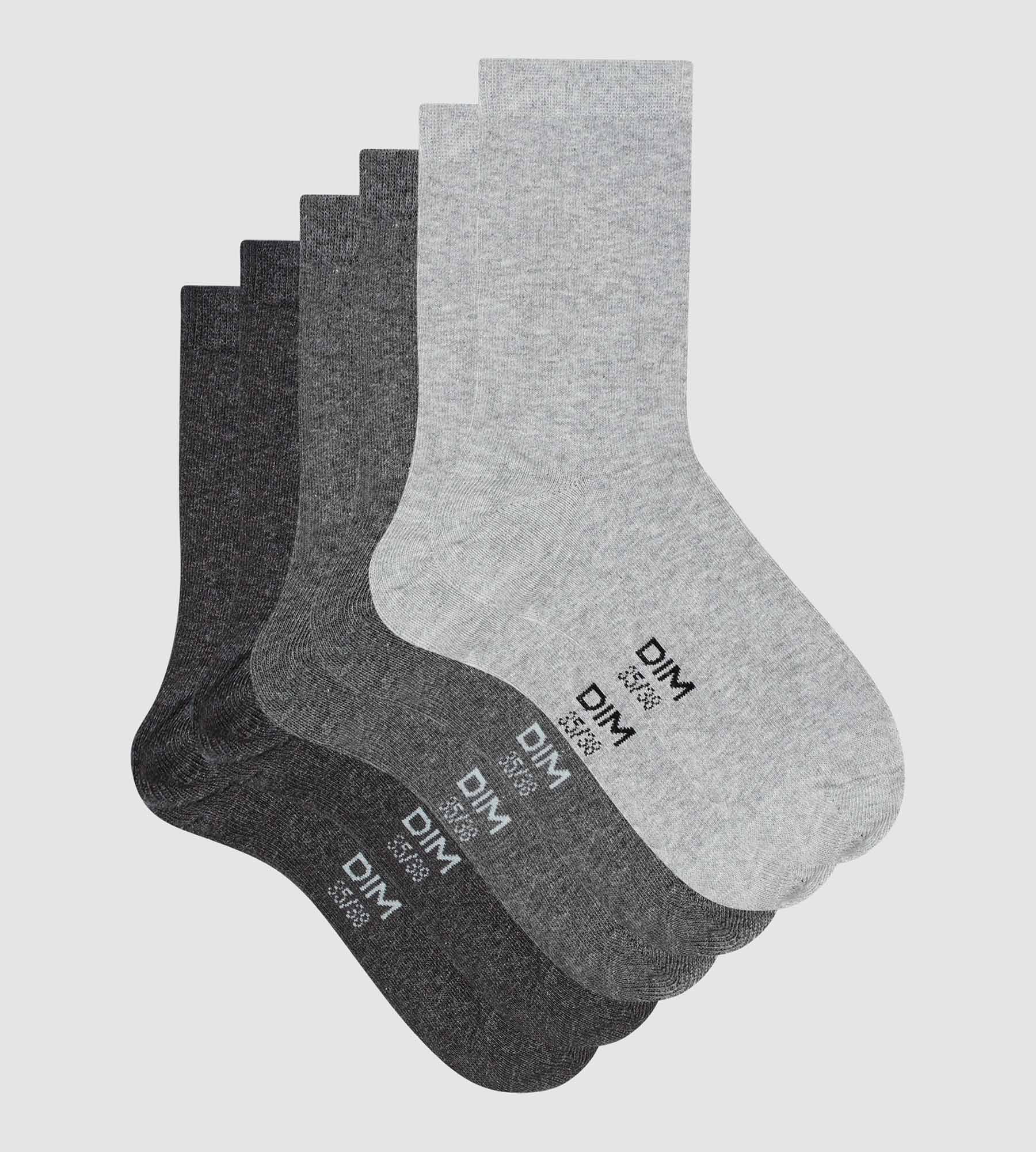 DIM 3er-Pack Damensocken aus Baumwolle hell/mittel/dunkelgrau - Basic Cotton