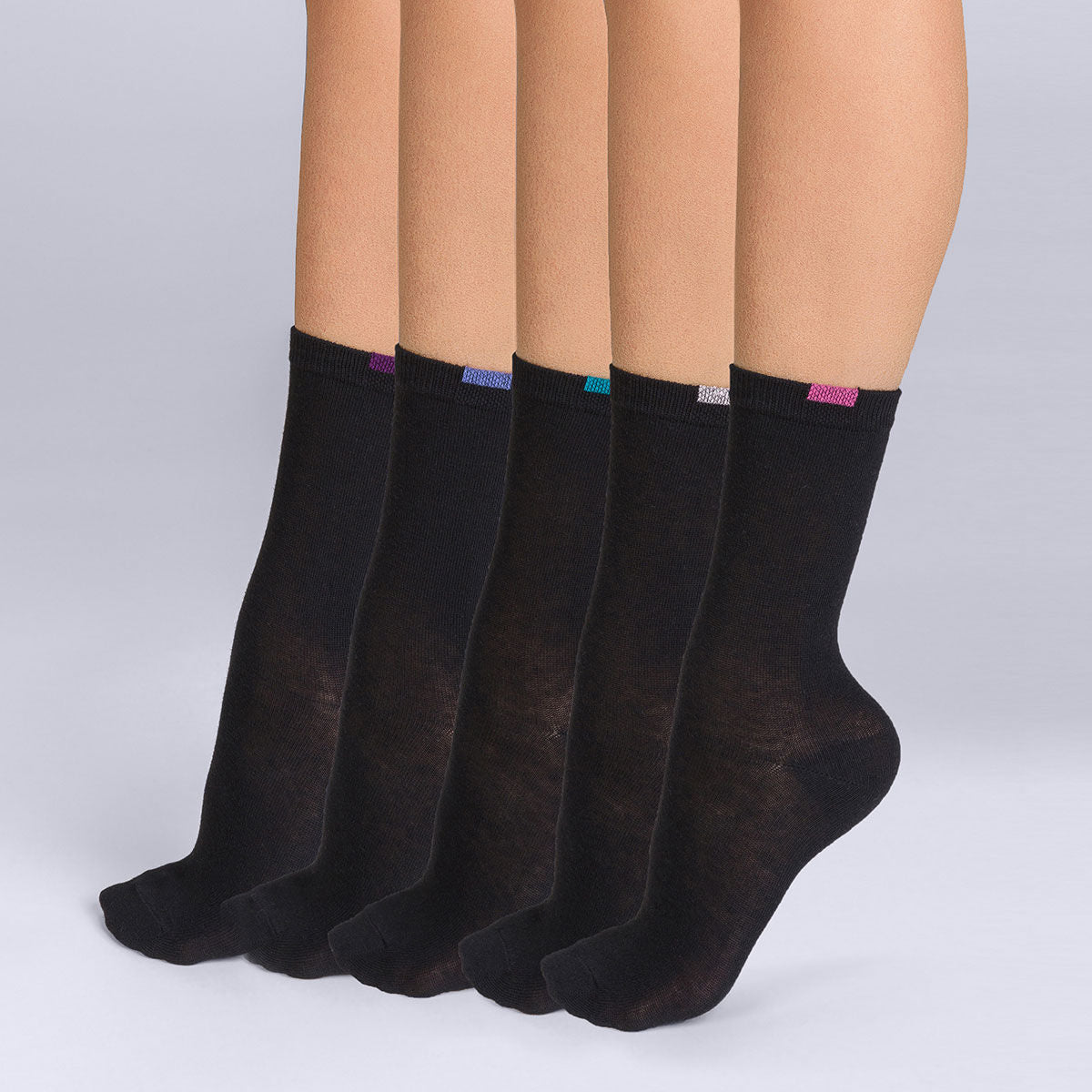 DIM 5er-Pack schwarze Damensocken mit farbiger Markierung - EcoDIM