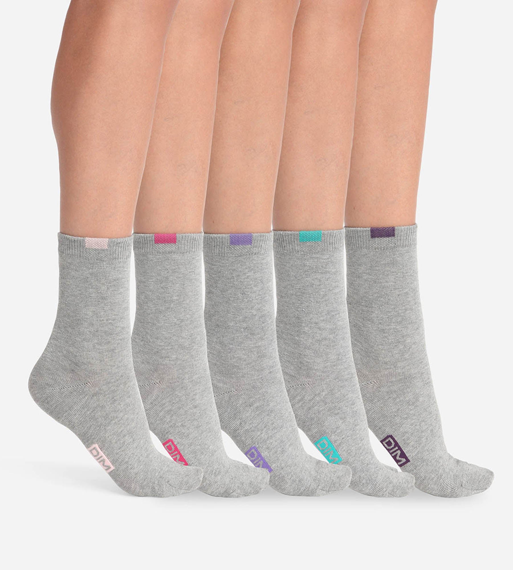 DIM 5er-Pack hellgraue Damensocken mit farbiger Markierung - EcoDIM
