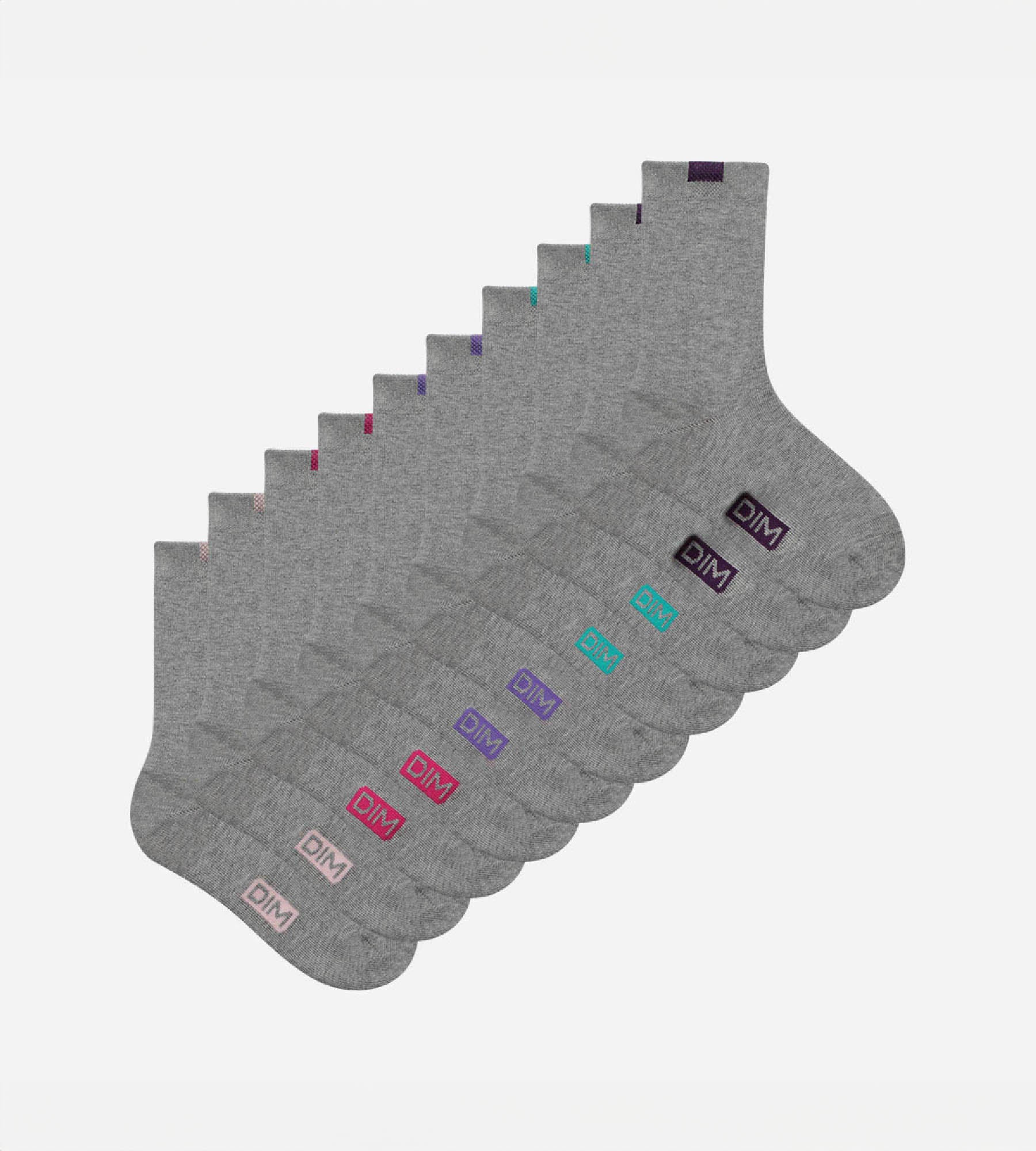 DIM 5er-Pack hellgraue Damensocken mit farbiger Markierung - EcoDIM
