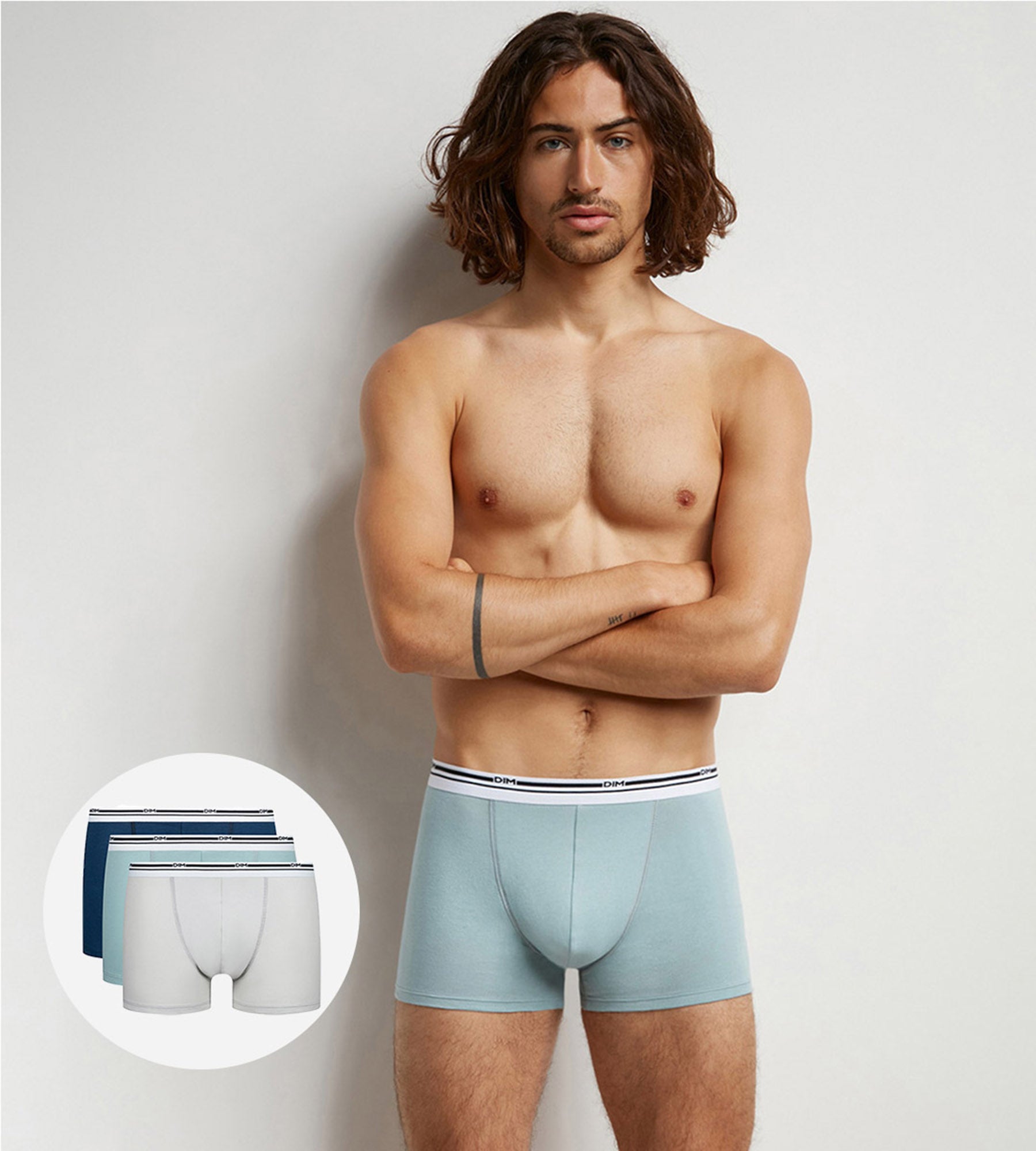 DIM 3er-Pack Boxershorts aus Stretch-Baumwolle blau/grau/hellblau - Classic Colors