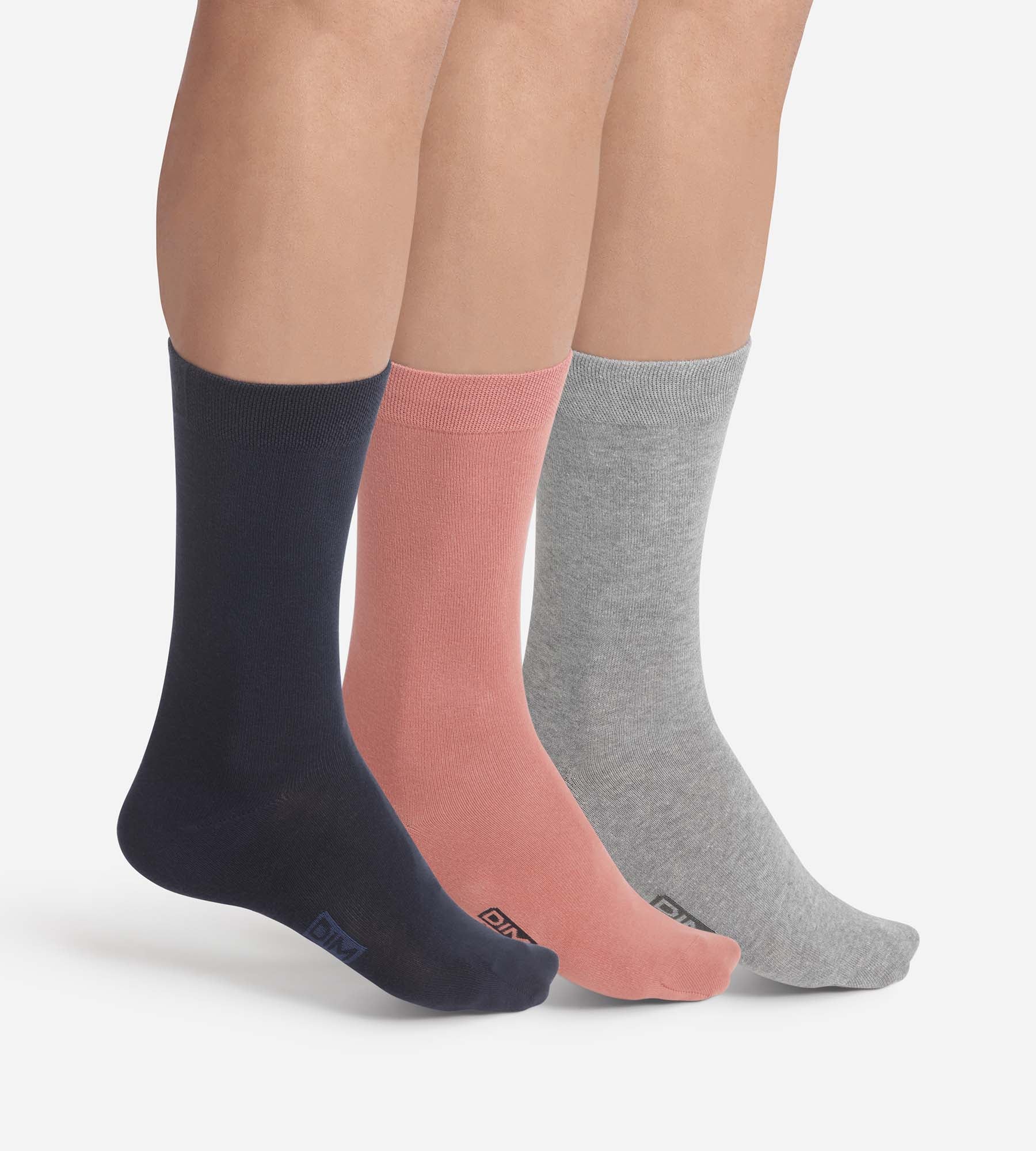 DIM 3er-Pack Herrensocken aus Baumwolle in Marine, Rosa und Grau Dim