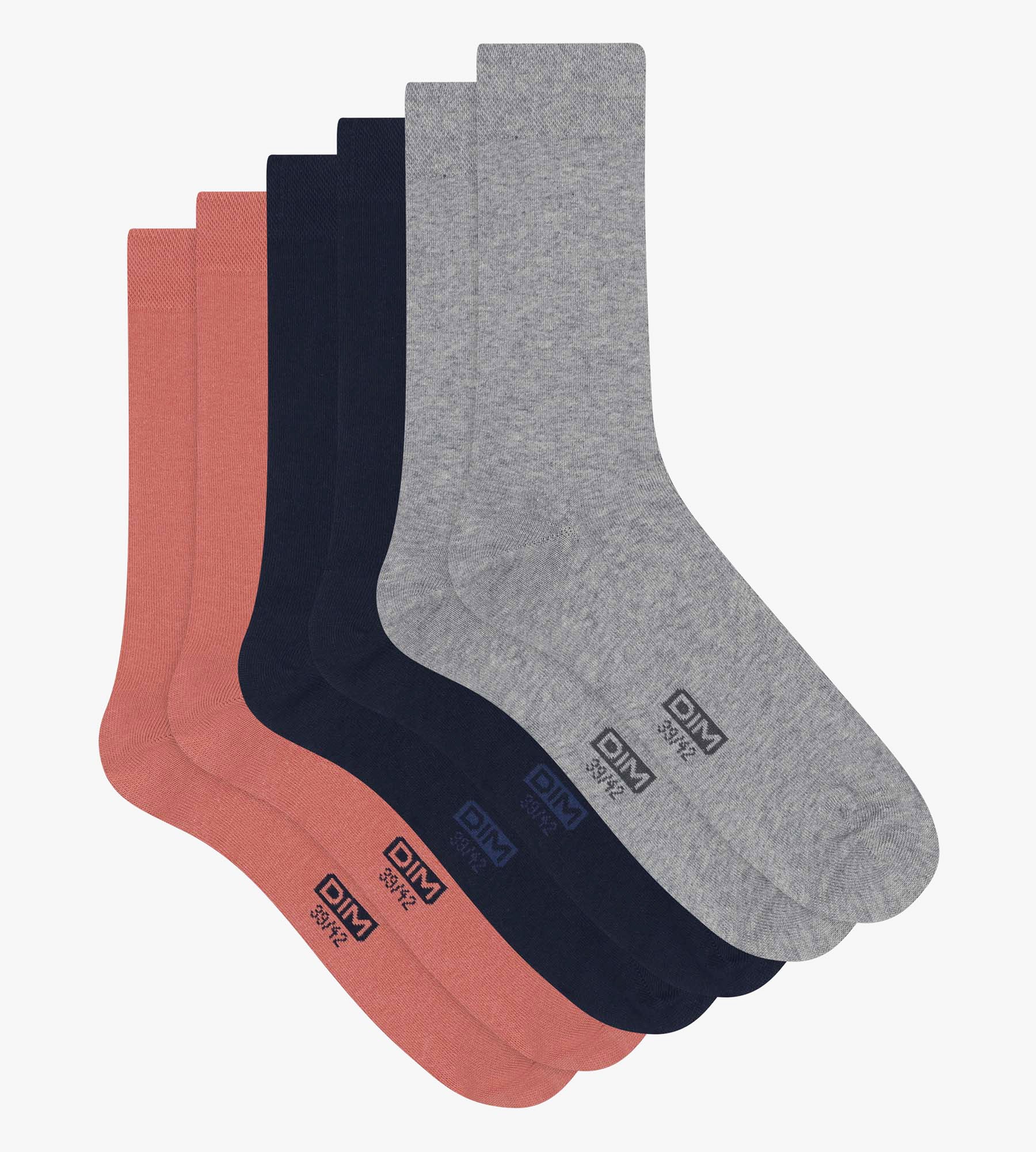 DIM 3er-Pack Herrensocken aus Baumwolle in Marine, Rosa und Grau Dim