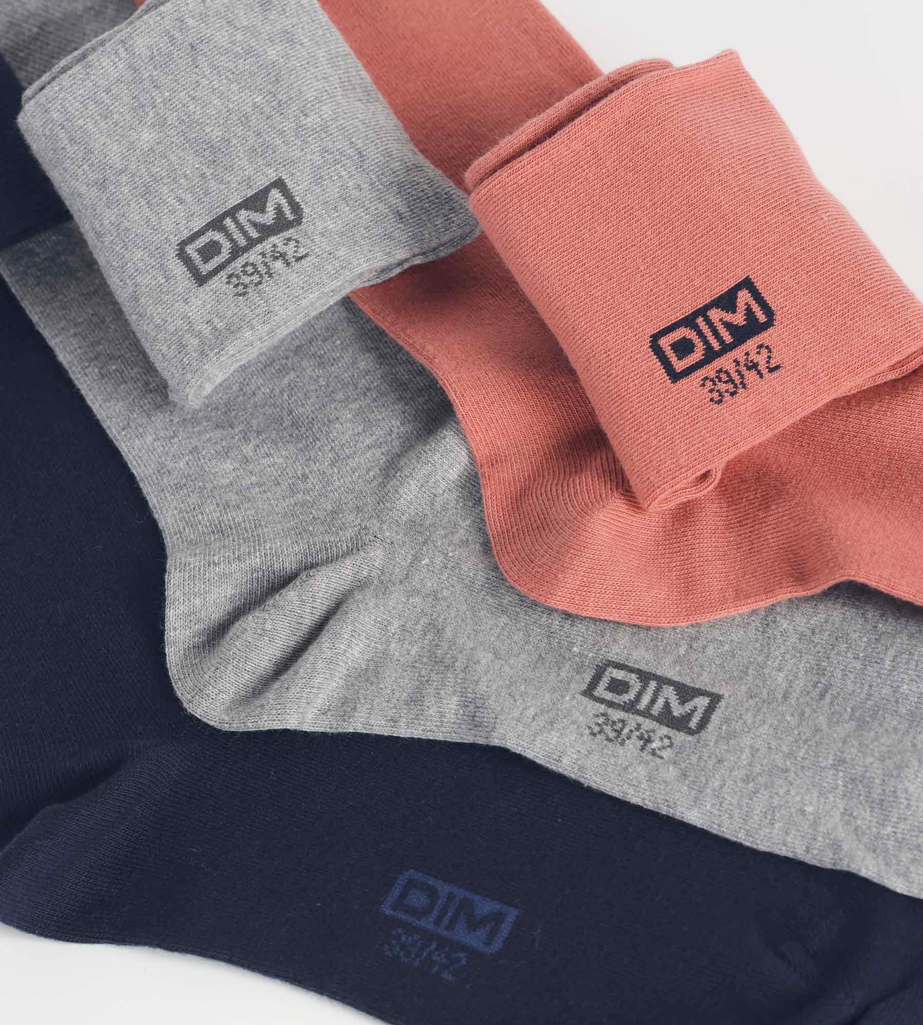 DIM 3er-Pack Herrensocken aus Baumwolle in Marine, Rosa und Grau Dim