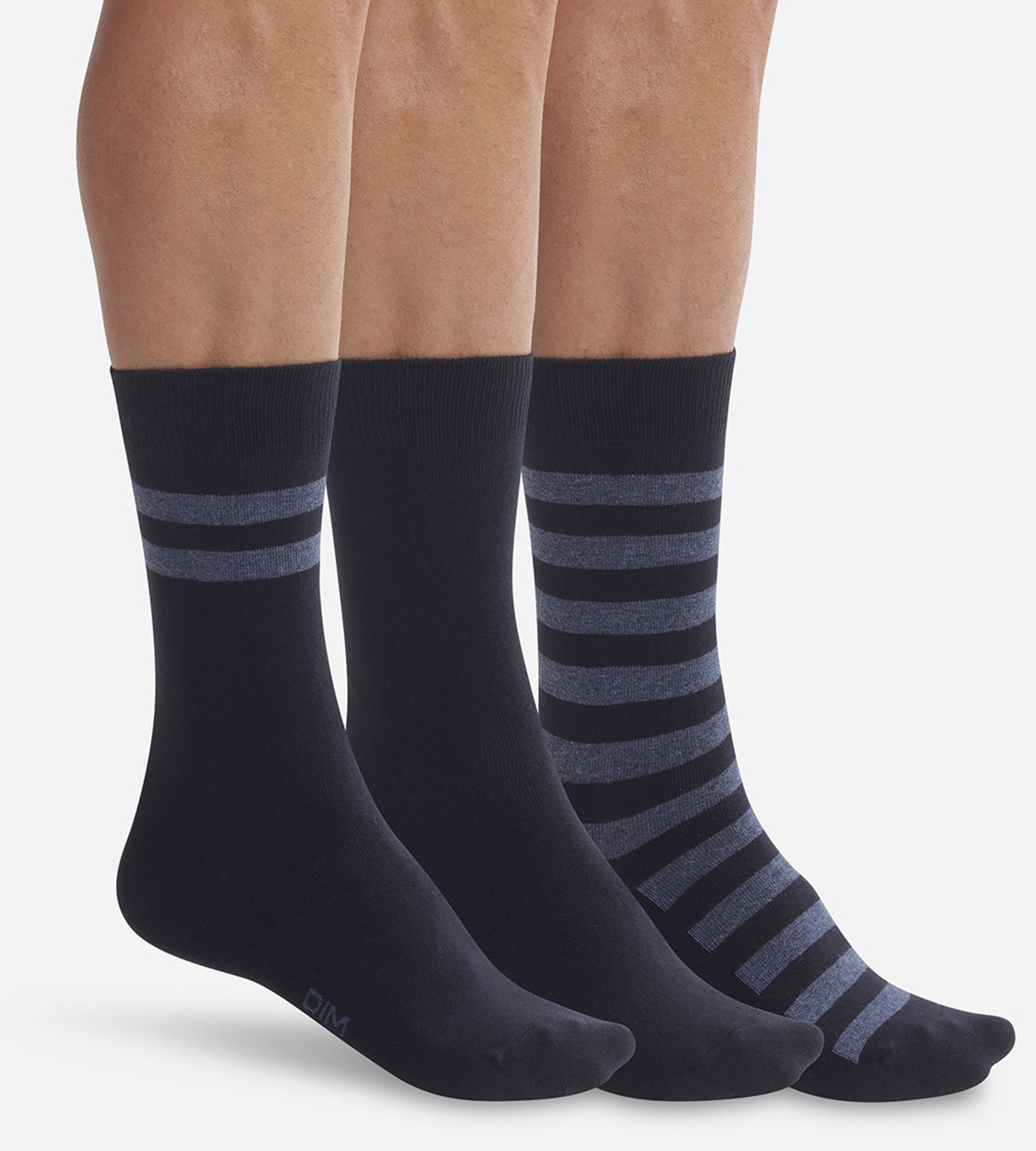 DIM 3er-Pack Herrensocken aus Baumwolle blau/gestreift - Cotton Style