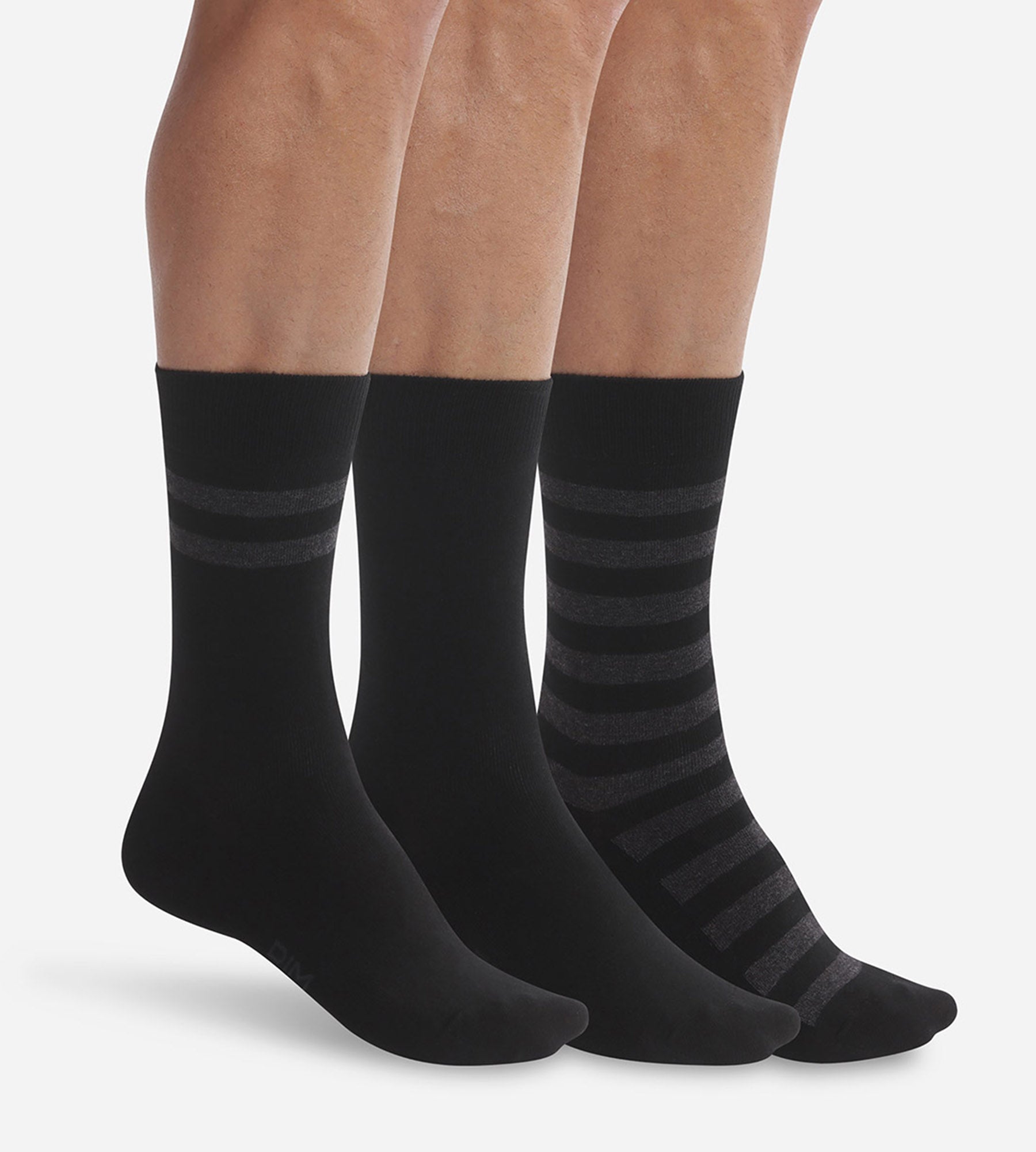 DIM 3er-Pack Herrensocken aus Baumwolle schwarz/gestreift - Cotton Style