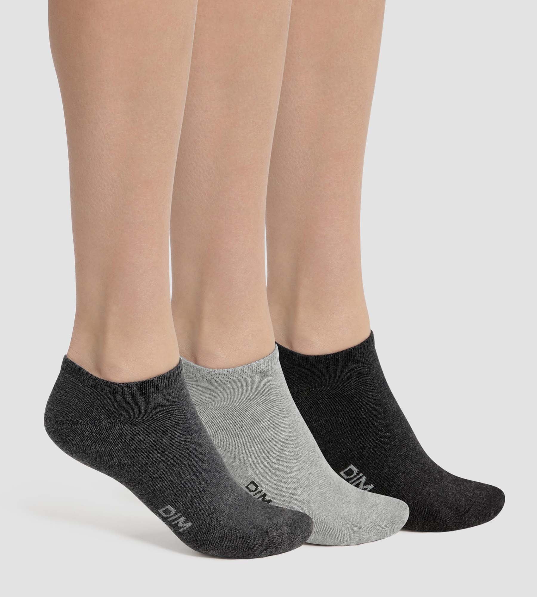 DIM Packung mit 3 Paar kurzen Damensocken aus anthrazitgrauer Dim-Baumwolle