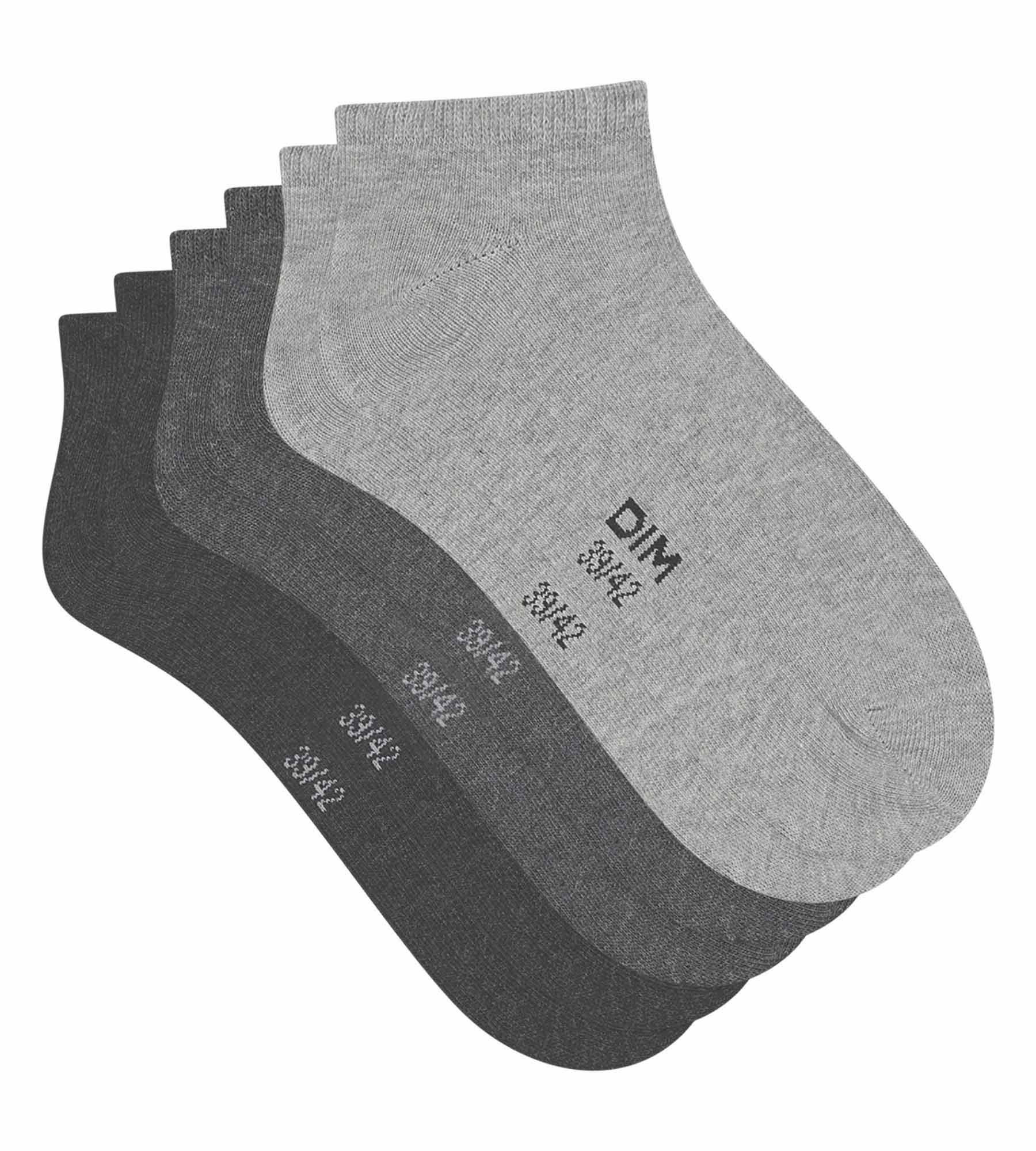 DIM Packung mit 3 Paar kurzen Damensocken aus anthrazitgrauer Dim-Baumwolle
