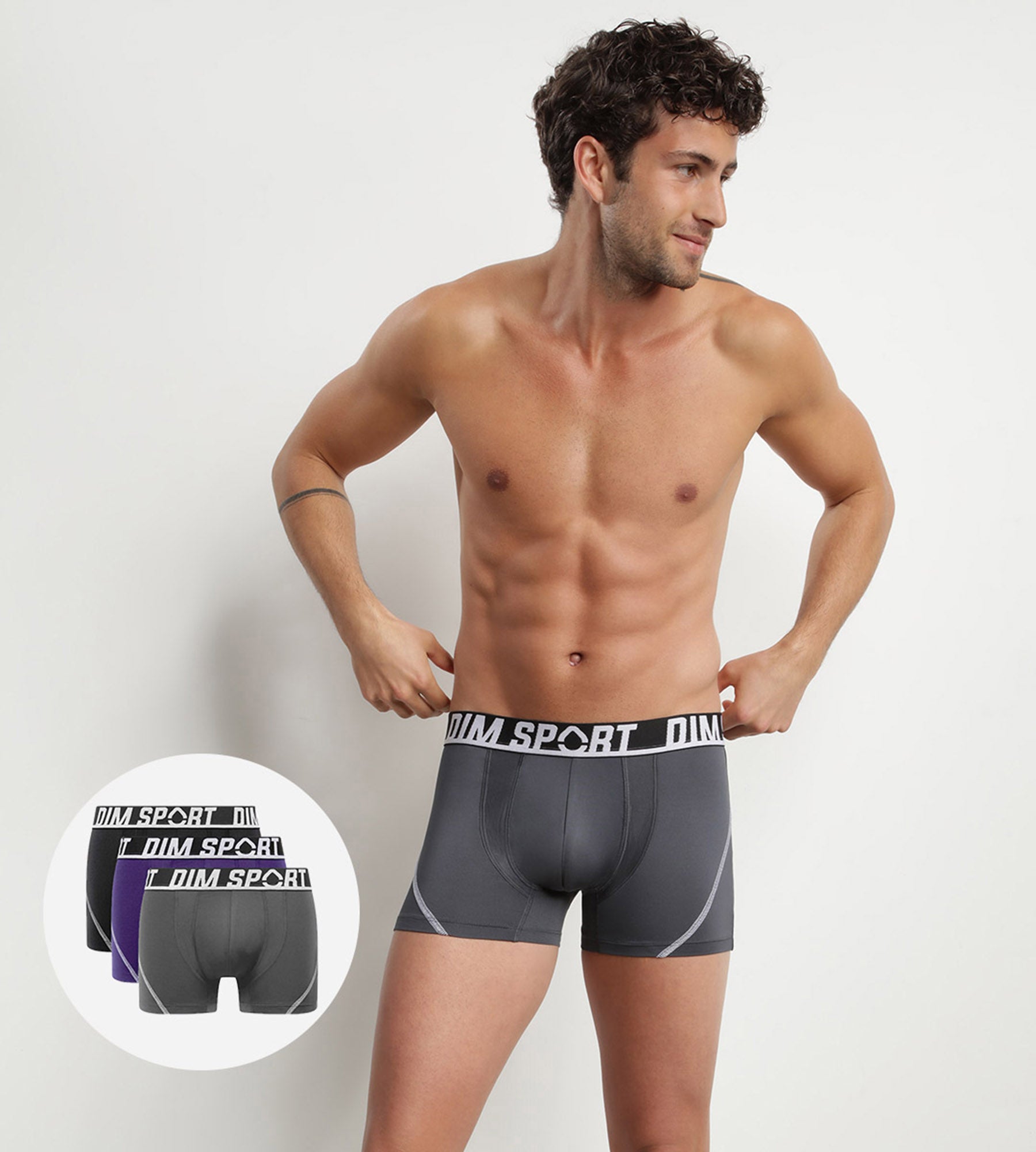 DIM 3er-Pack Boxershorts aus Mikrofaser grau/violett/schwarz - DIM Sport