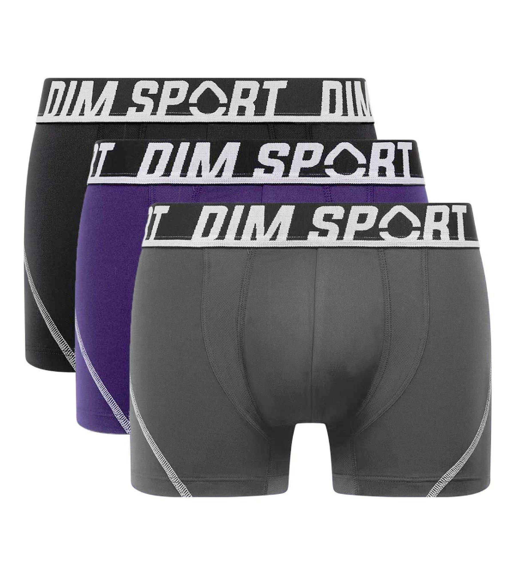 DIM 3er-Pack Boxershorts aus Mikrofaser grau/violett/schwarz - DIM Sport