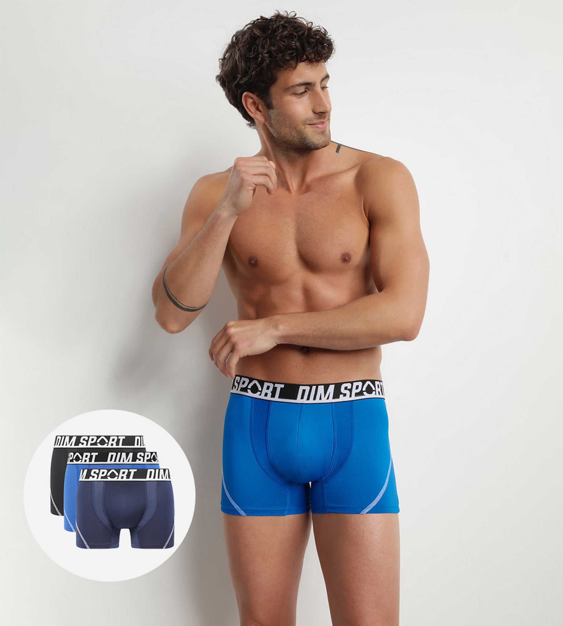 DIM 3er-Pack Boxershorts aus Mikrofaser schwarz/blau/cyanblau - DIM Sport