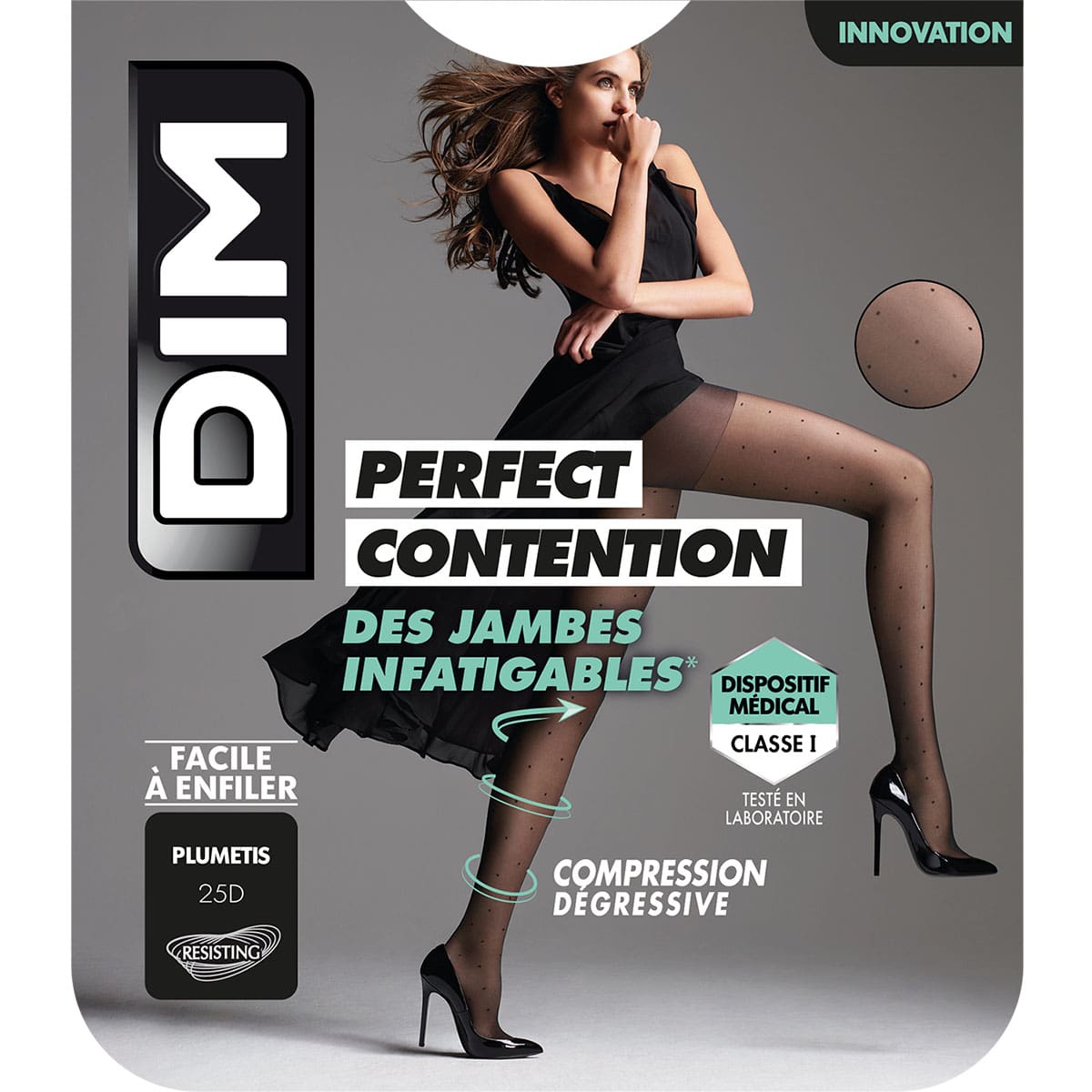 DIM Schwarze transparente Strumpfhose 25D leicht stützend mit Pünktchen - Perfect Contention