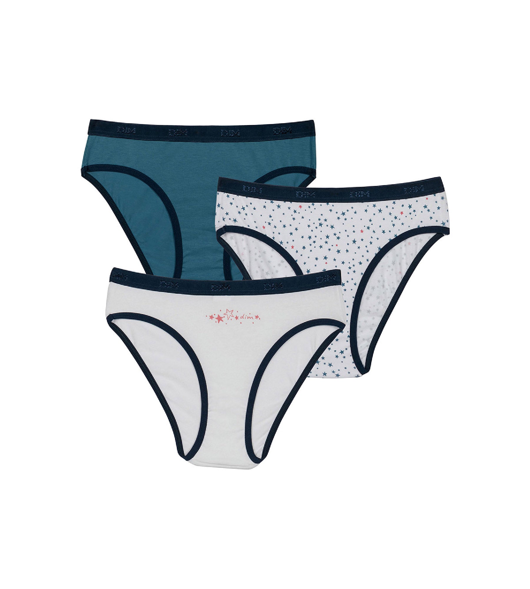 DIM 3er-Pack blau/weiße Mädchenslips mit Sternen-Print - Pockets