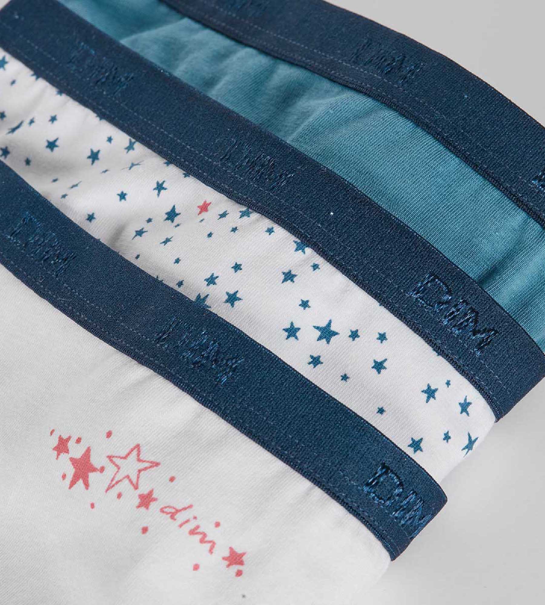 DIM 3er-Pack blau/weiße Mädchenslips mit Sternen-Print - Pockets