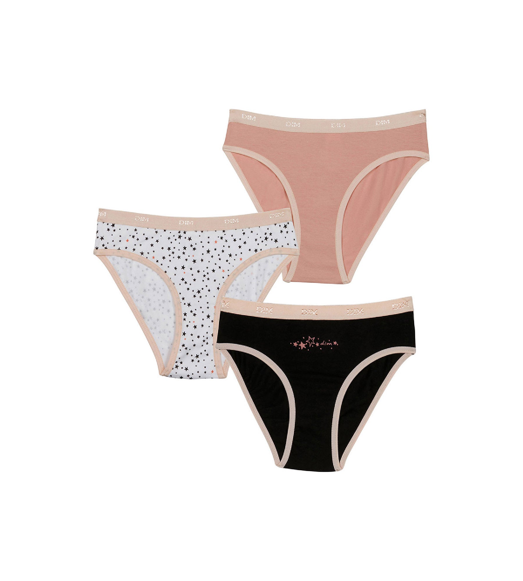 DIM 3er-Pack rosa/schwarze Mädchenslips mit Sternen-Print - Pockets