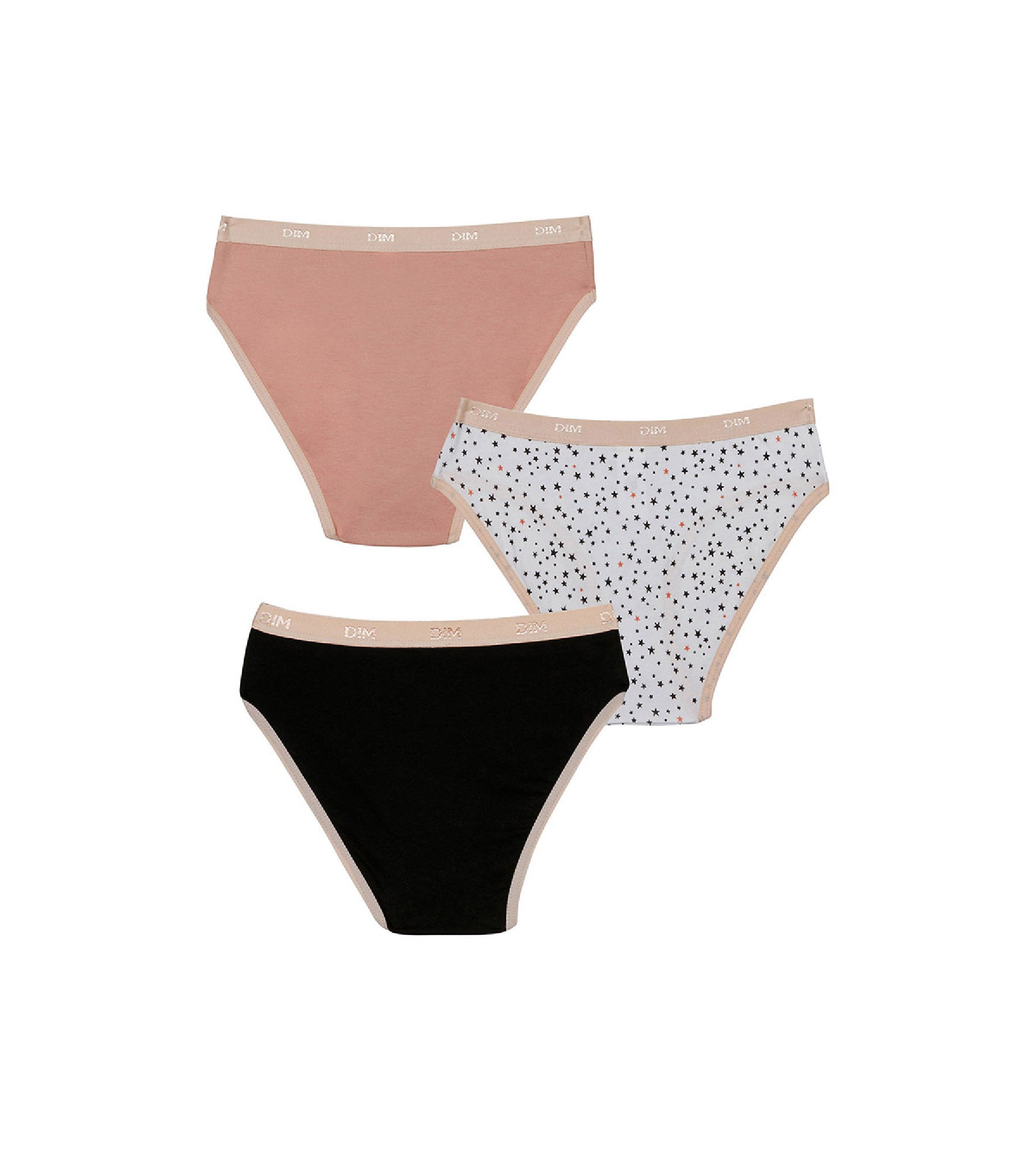 DIM 3er-Pack rosa/schwarze Mädchenslips mit Sternen-Print - Pockets