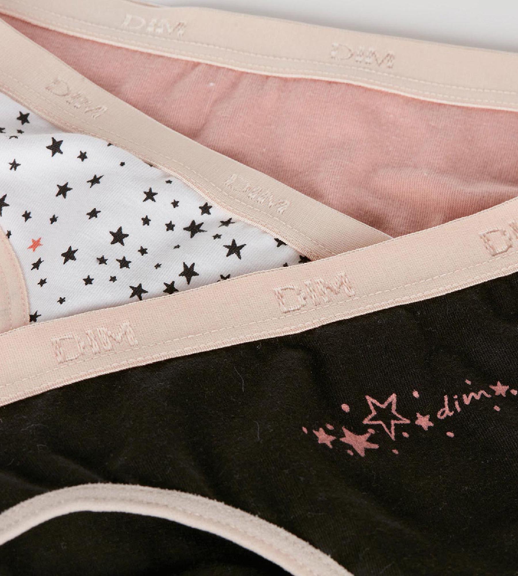 DIM 3er-Pack rosa/schwarze Mädchenslips mit Sternen-Print - Pockets