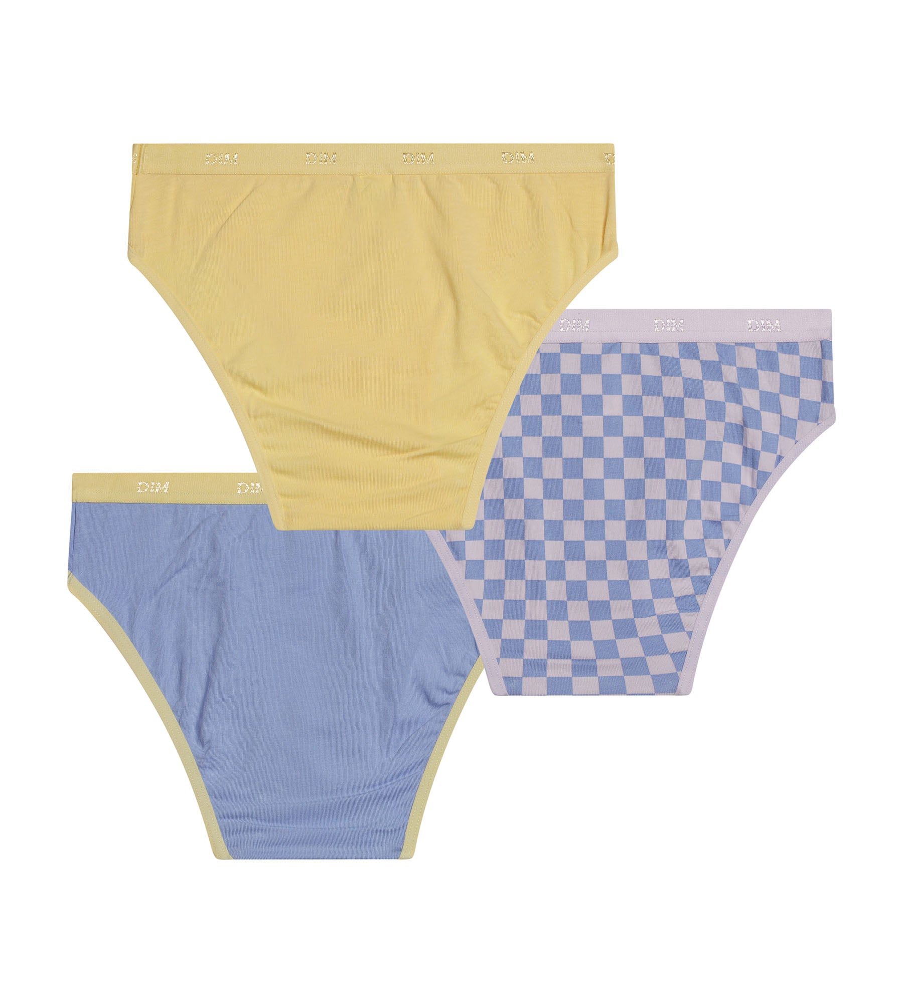DIM 3er-Pack gelbe Mädchenslips aus Baumwolle mit Stretch-Anteil und Schachbrettmuster – Pockets