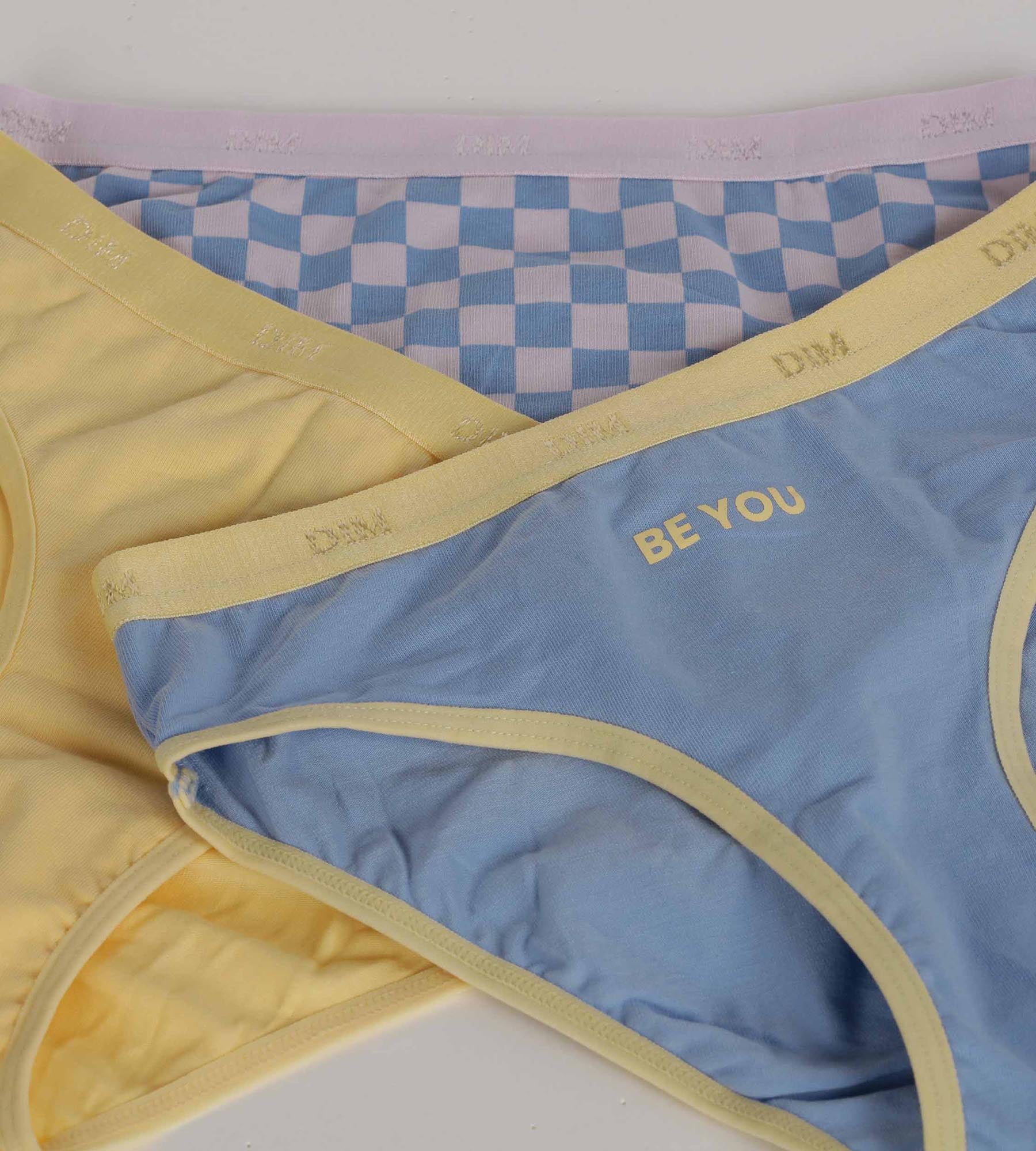 DIM 3er-Pack gelbe Mädchenslips aus Baumwolle mit Stretch-Anteil und Schachbrettmuster – Pockets