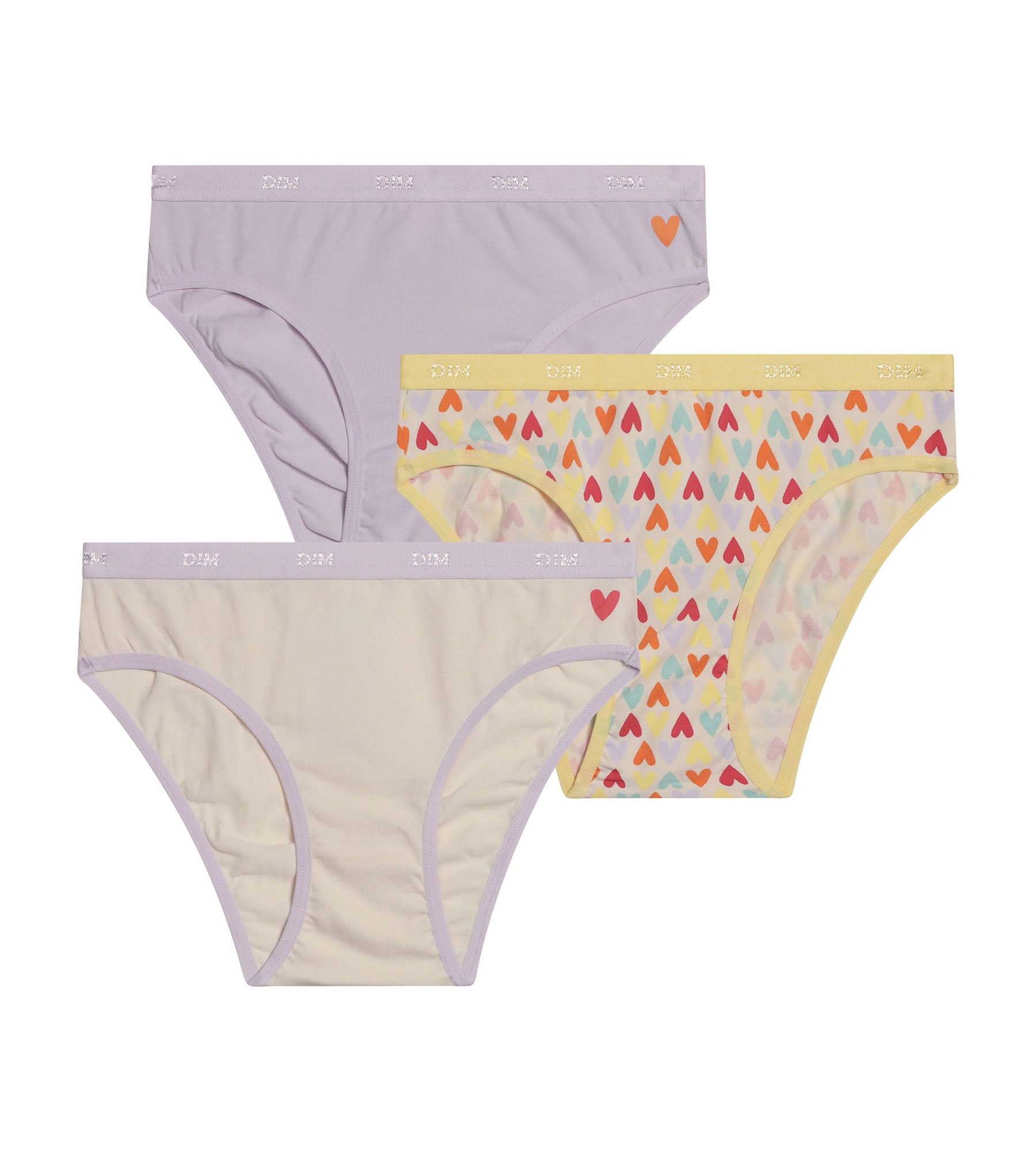 DIM 3er-Pack gelbe Mädchenslips aus Stretch-Baumwolle mit Herzmuster – Pockets
