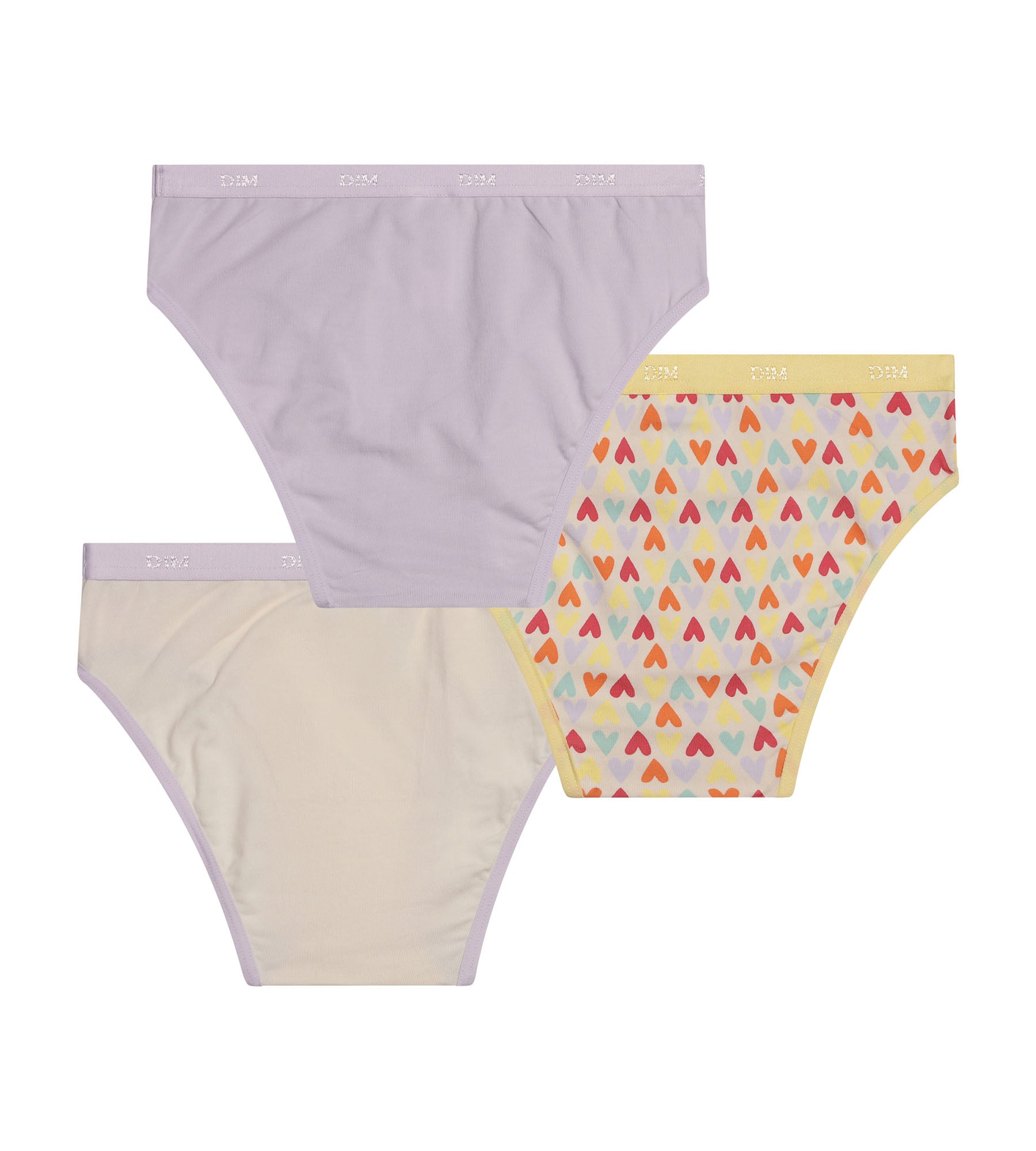 DIM 3er-Pack gelbe Mädchenslips aus Stretch-Baumwolle mit Herzmuster – Pockets