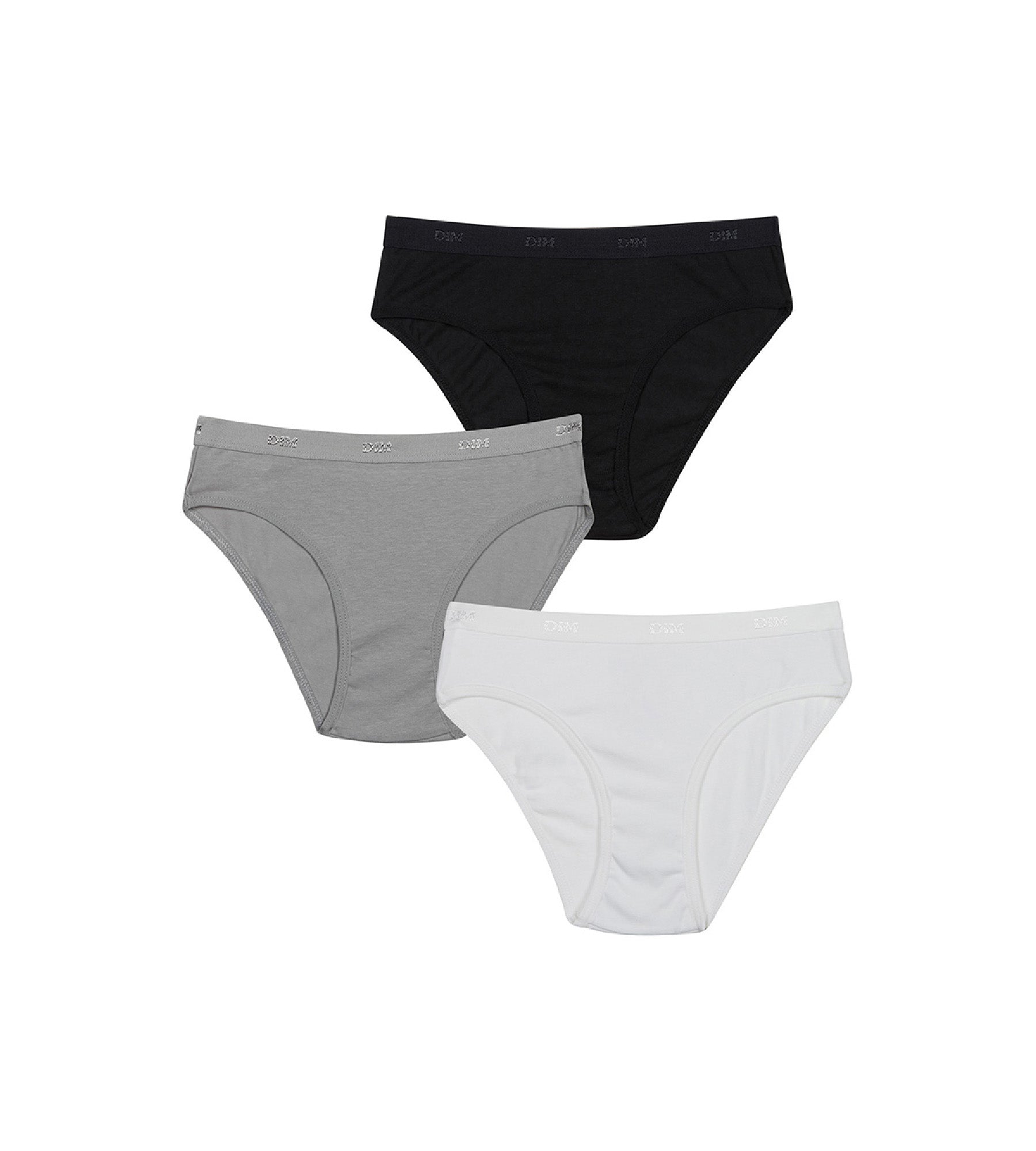 DIM 3er-Pack Mädchenslips mit Logobund schwarz/weiß/grau - Pockets