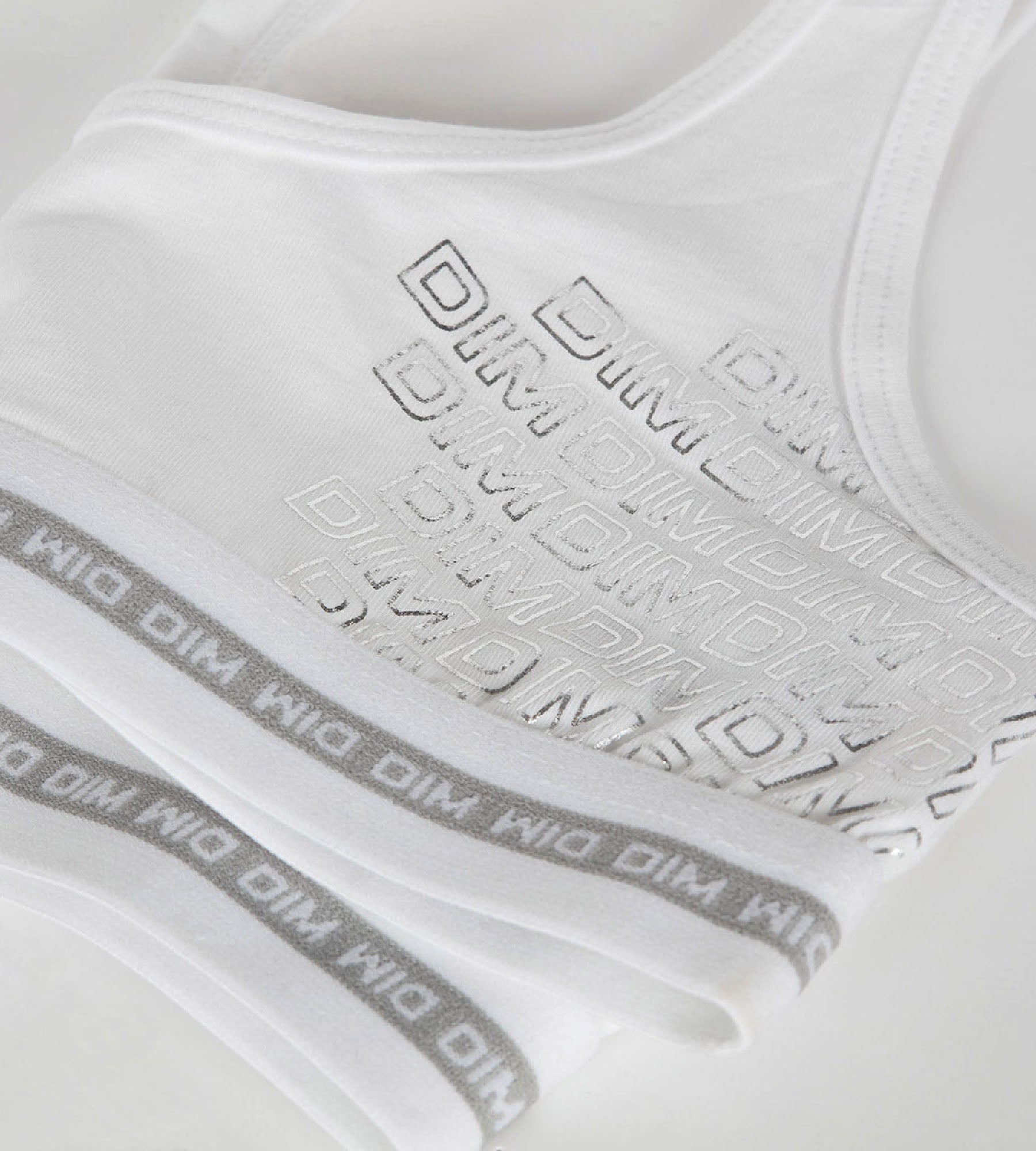 DIM Weißer Mädchen-Sport-BH aus Stretch-Baumwolle mit Metallic-Print - DIM Sport