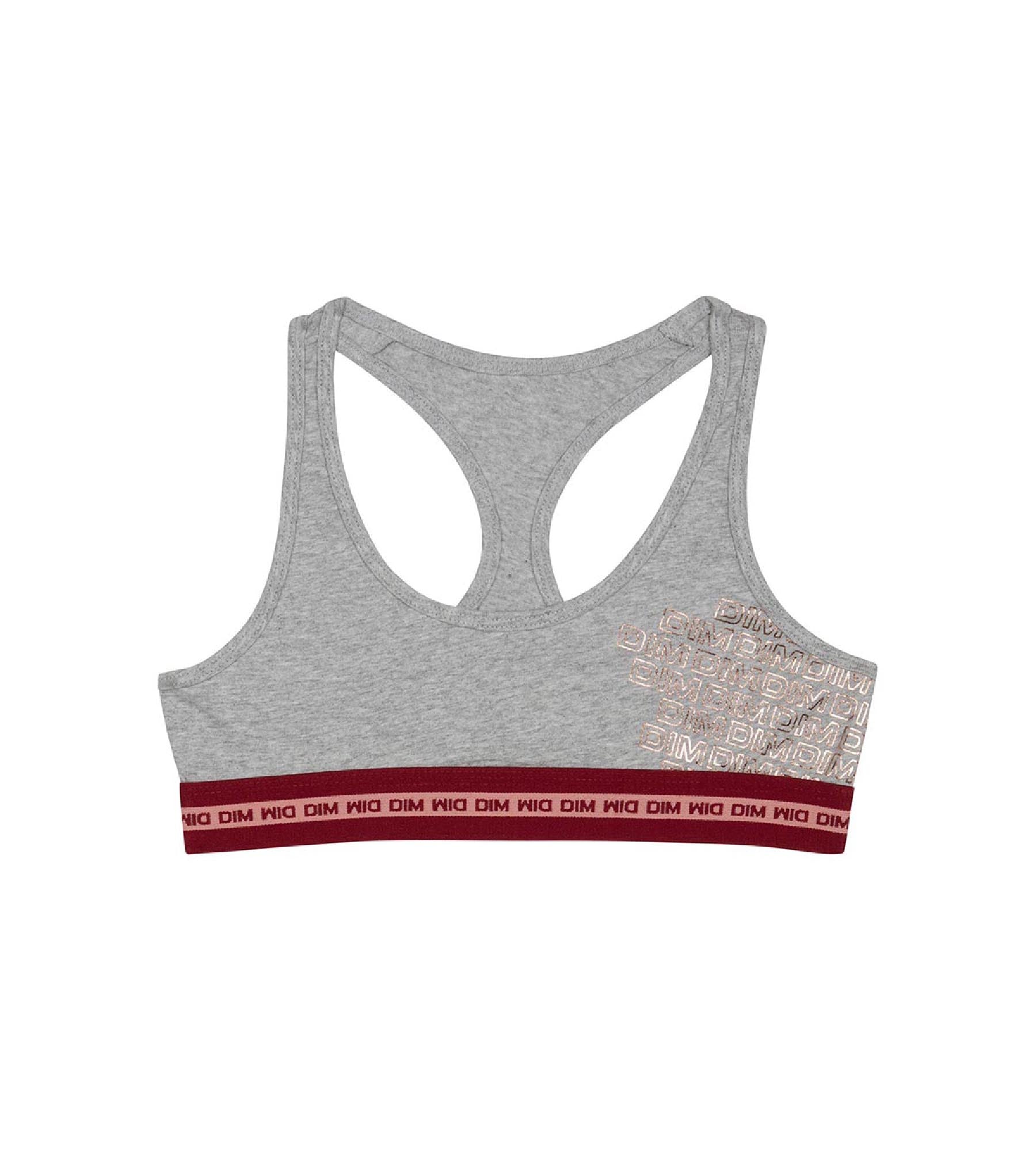 DIM Grau melierter Mädchen-Sport-BH aus Stretch-Baumwolle mit Metallic-Print - DIM Sport