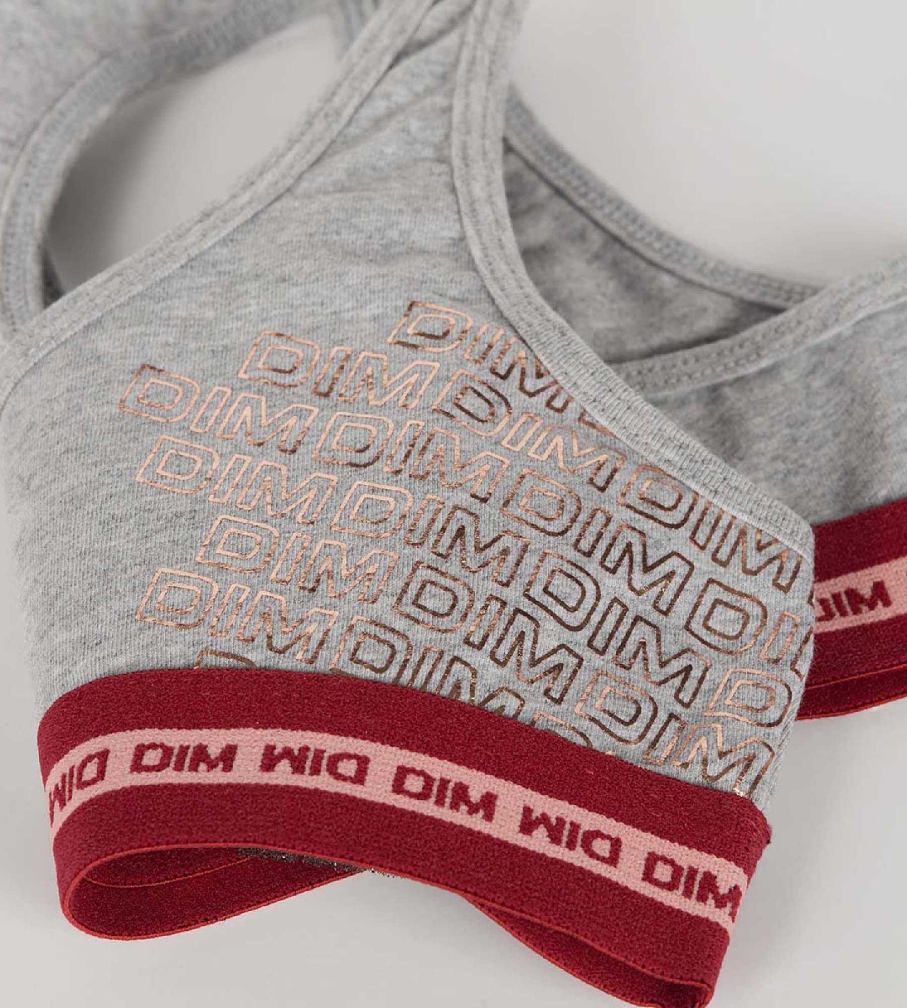 DIM Grau melierter Mädchen-Sport-BH aus Stretch-Baumwolle mit Metallic-Print - DIM Sport