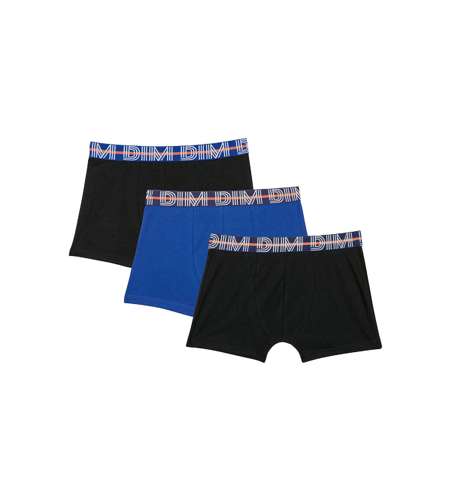 DIM 3er-Pack schwarze/blaue Jungen-Boxershorts aus Stretch-Baumwolle mit Kontrastbund - EcoDIM